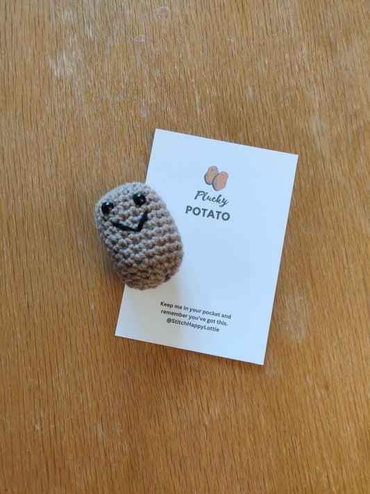 Plucky Potato Pocket Hug, Anxiety Relief Gift, Mini Crochet Potato Pet, Fun Gift For Friend, Exam Good Luck, School Pocket Token, Positive