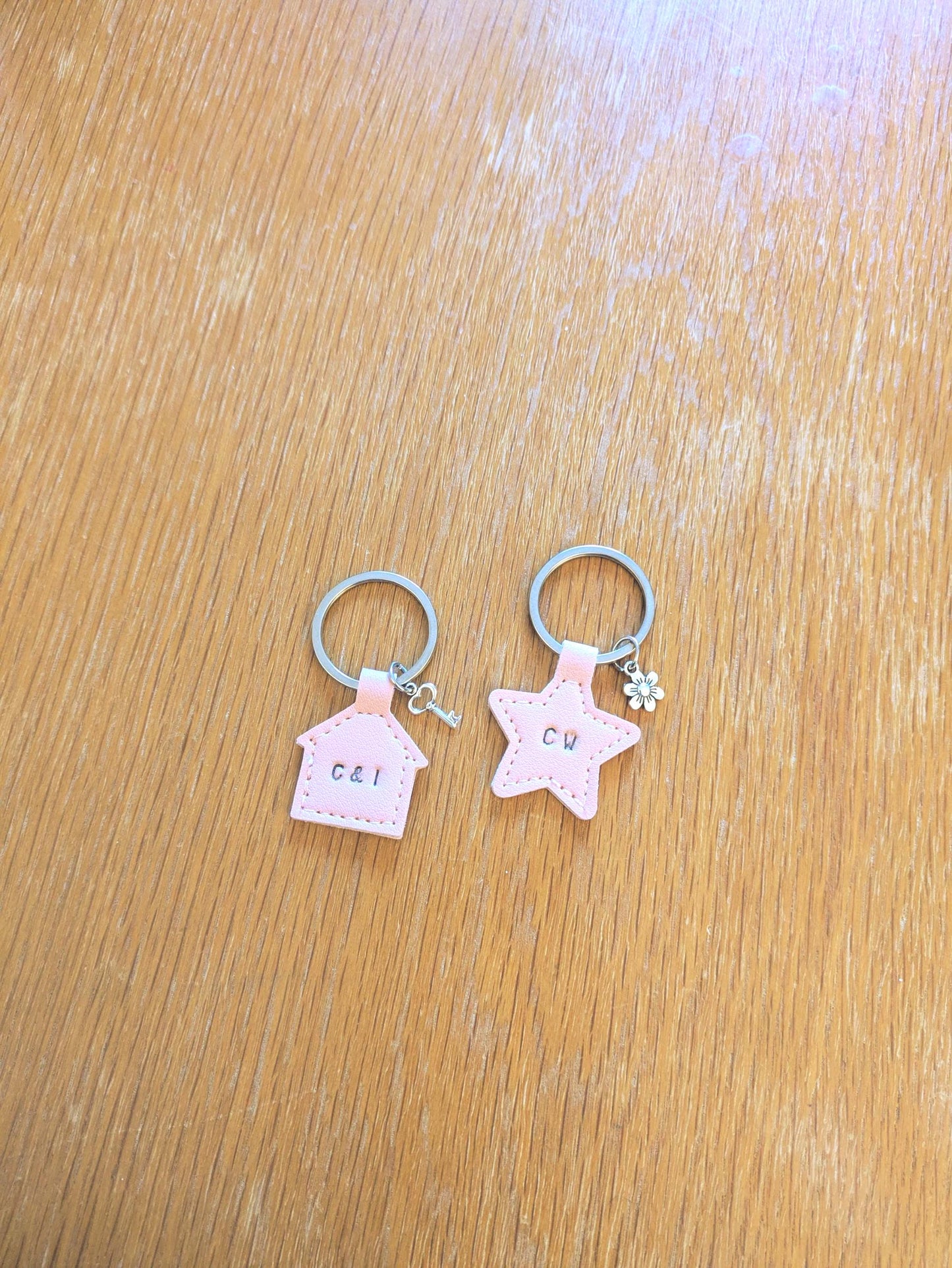 Personalized Faux Leather Keychain: House or Star Charm, Custom Initials