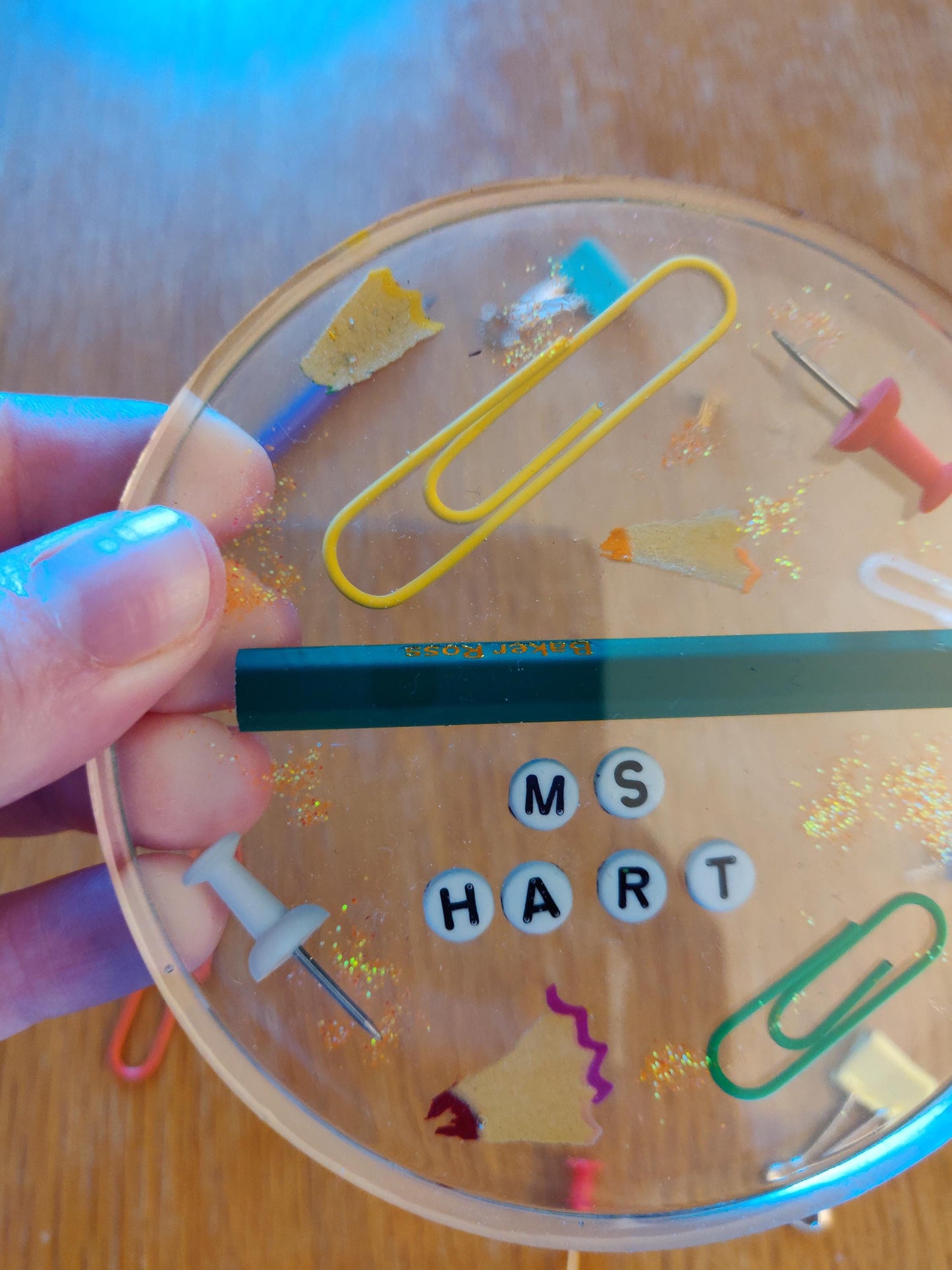 Personalised Teacher Coaster, End of term gift for TA, Office Decor, Resin Paperweight, Unique, Fun Gift for Childminder, Nursery Keyworker