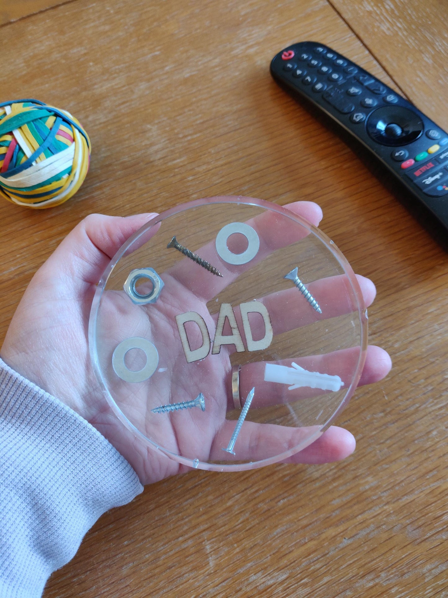 Handmade Resin "Dad" Coaster with Hardware, Man Cave Decor, Fathers Day