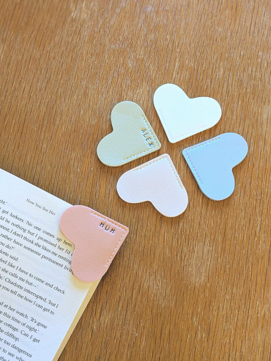 Faux Leather Heart Bookmark, Personalized Gift, Custom Corner Page Saver, Book Lover Gift, Literary Girl, Vegan Gift, Eco Friendly, Embossed
