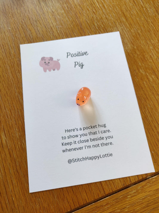 Crochet Pocket Pig, Positive Good Luck Charm, Anxiety Relief