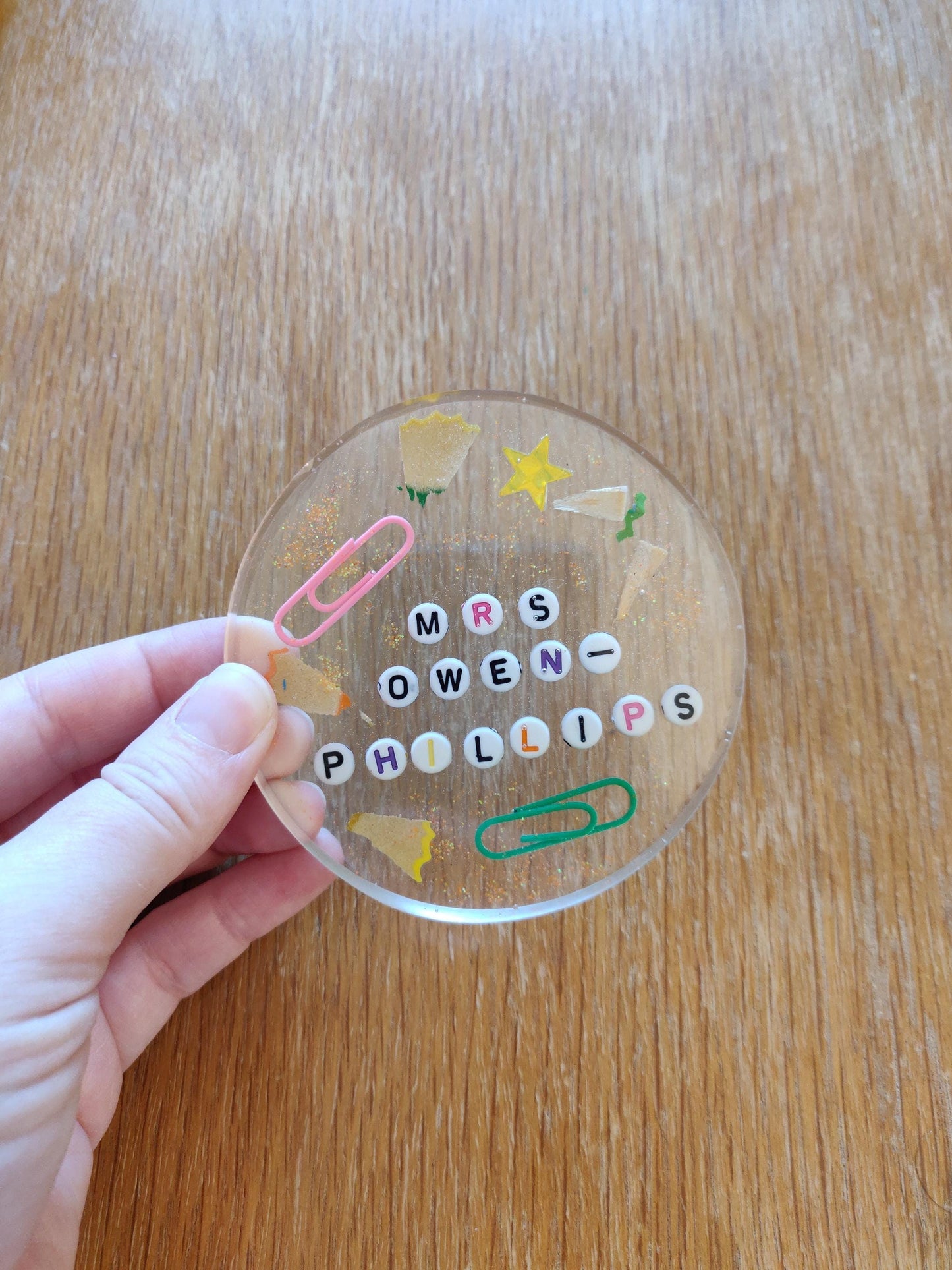 Personalised Teacher Gift, Teacher Coaster, End of term gift for TA, Resin Paperweight, Unique, Fun Gift for Childminder, Nursery Key worker