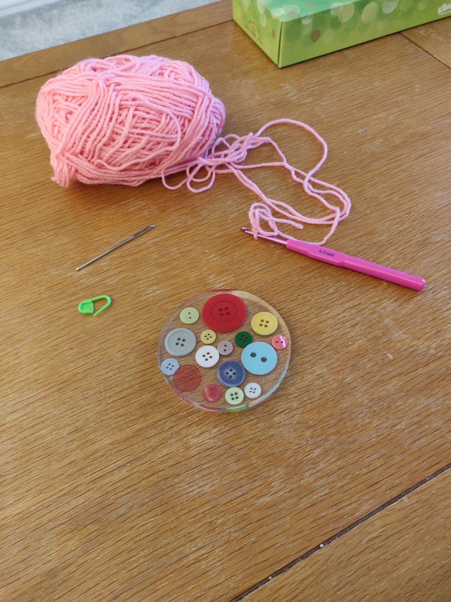 Handmade Button Resin Coaster, Craft Room Decor, Colorful Quirky Gift