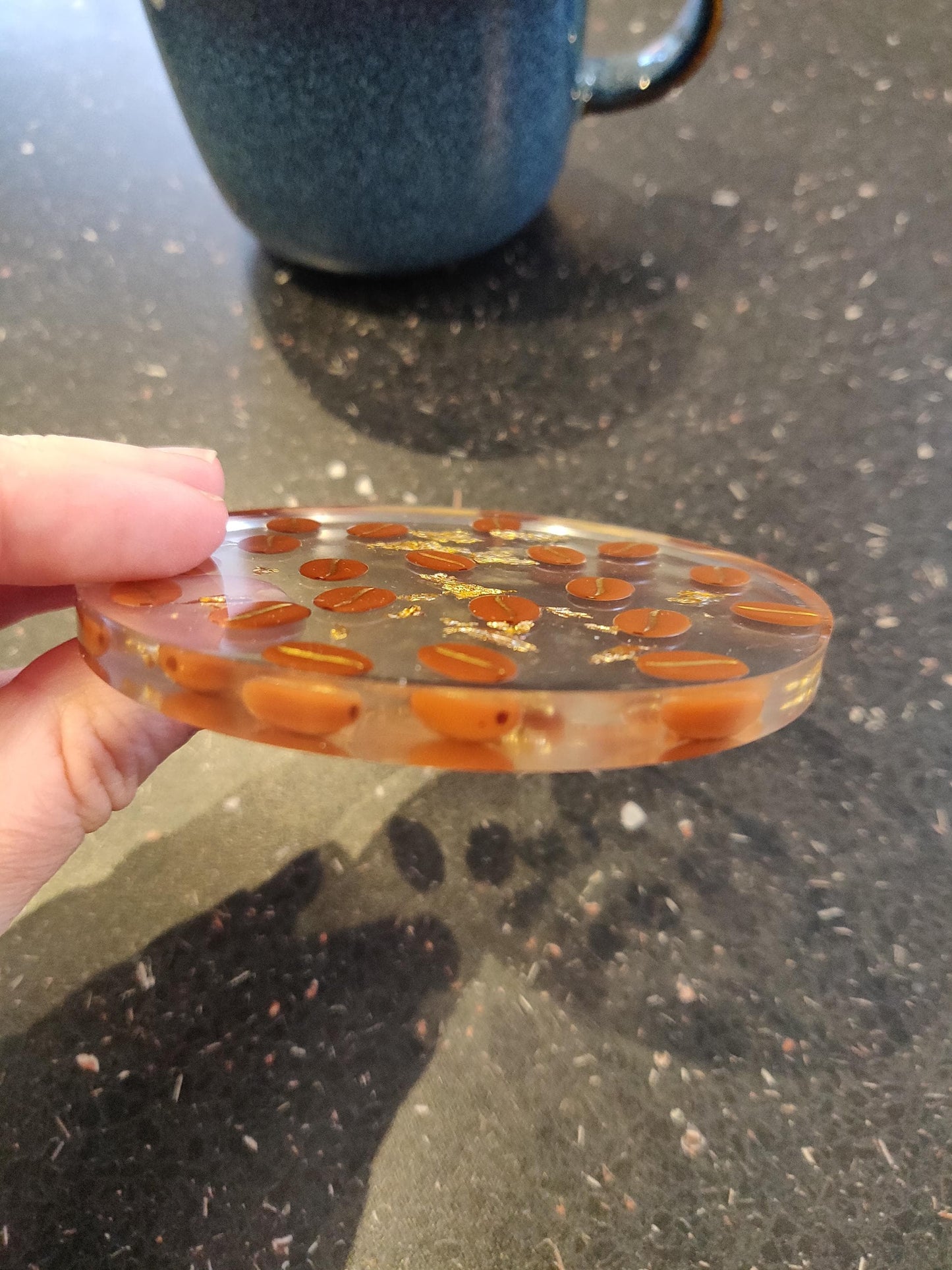 Handmade Resin Coffee Bean Coaster, Gold Leaf Inlay