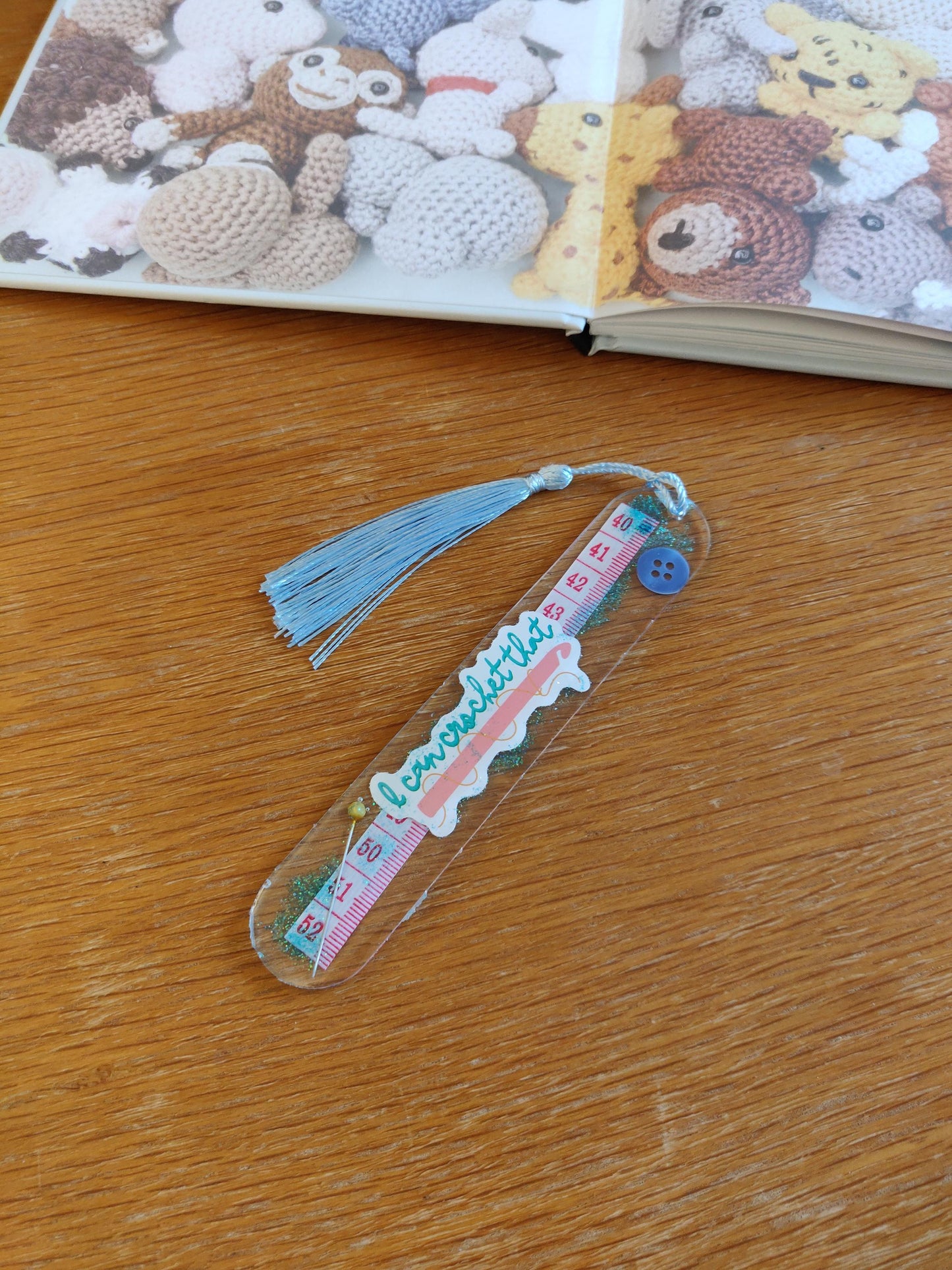 Resin Craft Bookmark with Tassel and Tape Measure, Crochet Gift
