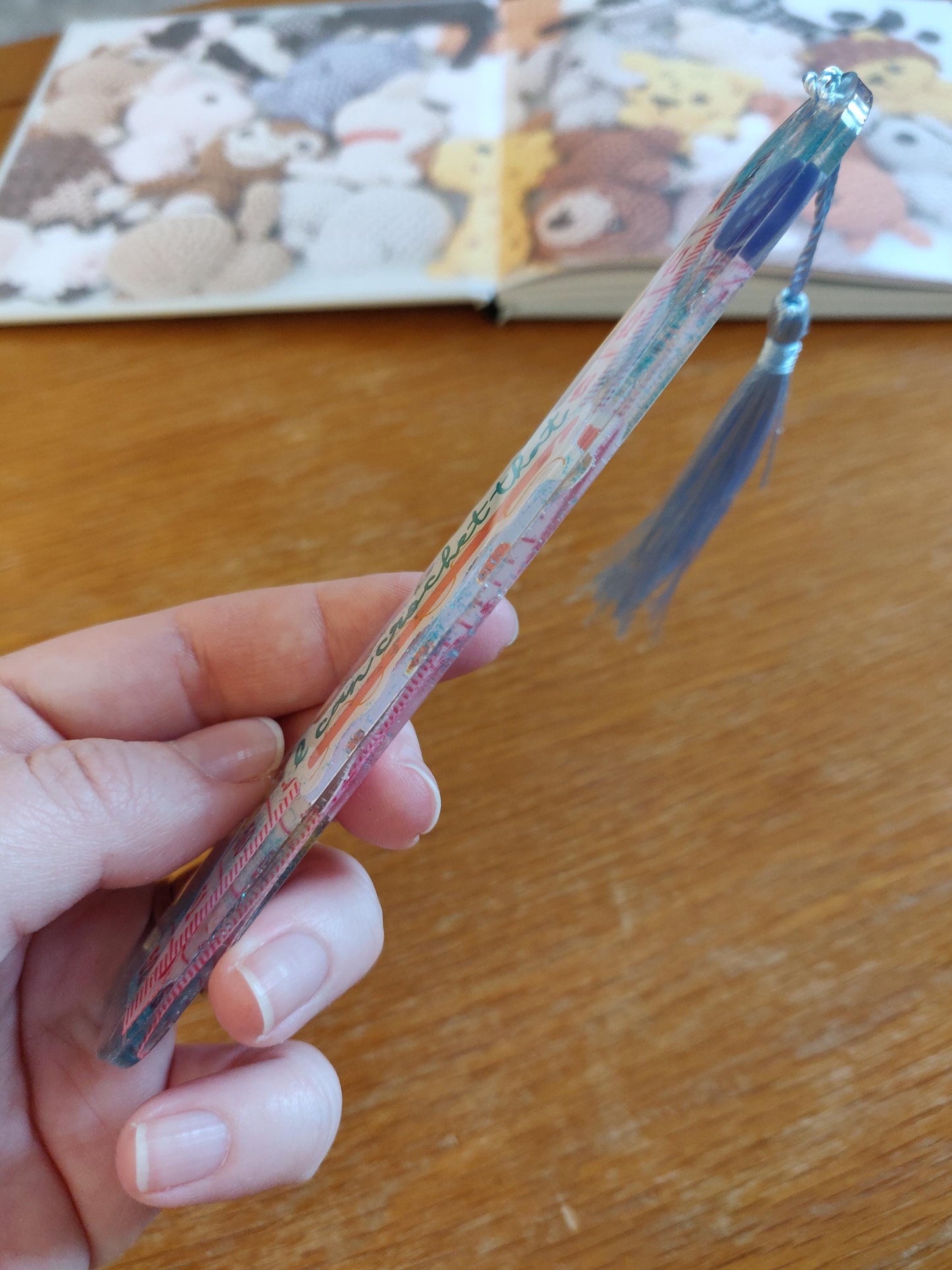 Resin Bookmark with Tape Measure, Buttons, and Tassel, Craft Lover Gift