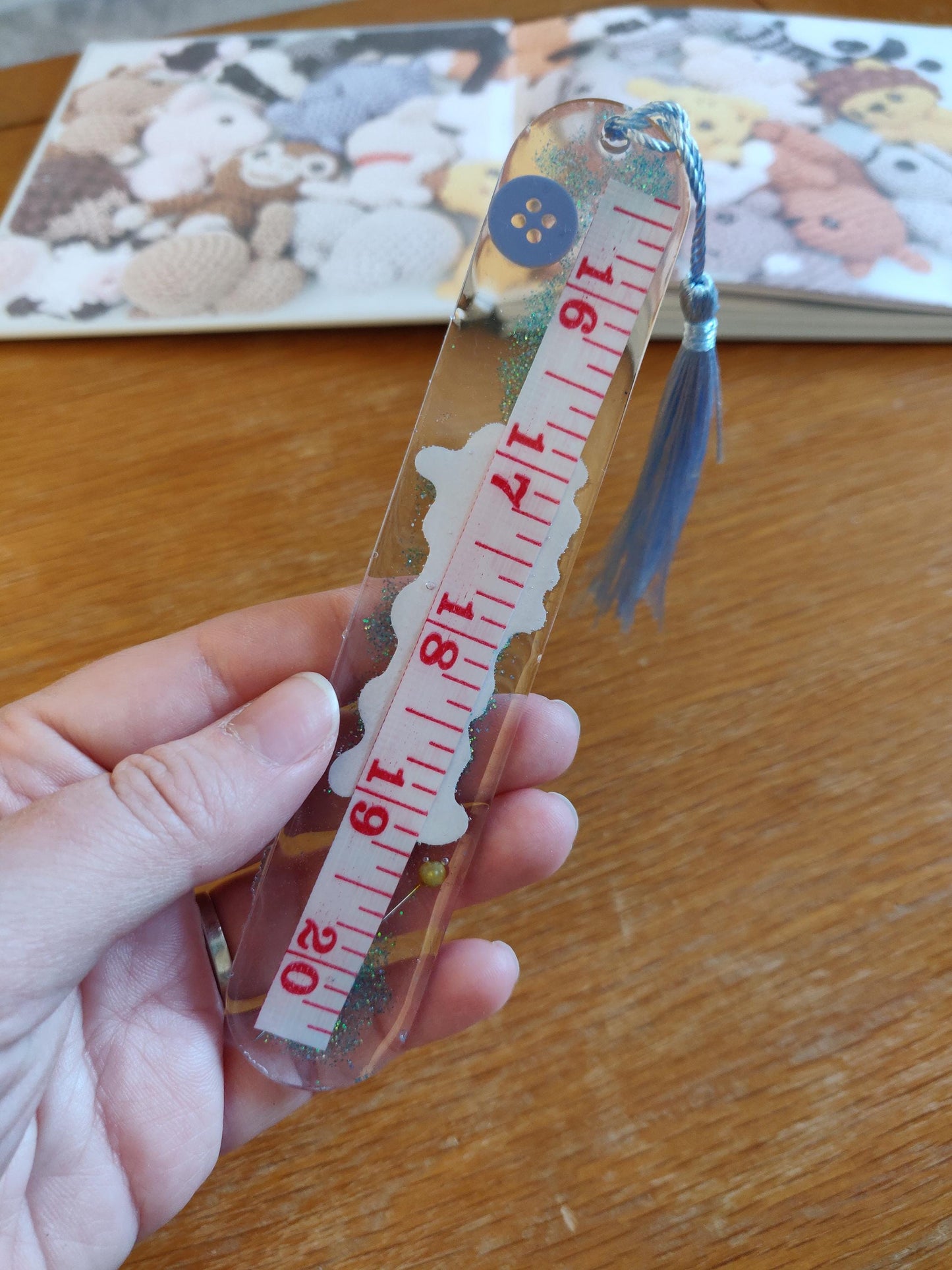 Resin Craft Bookmark with Tassel and Tape Measure, Crochet Gift