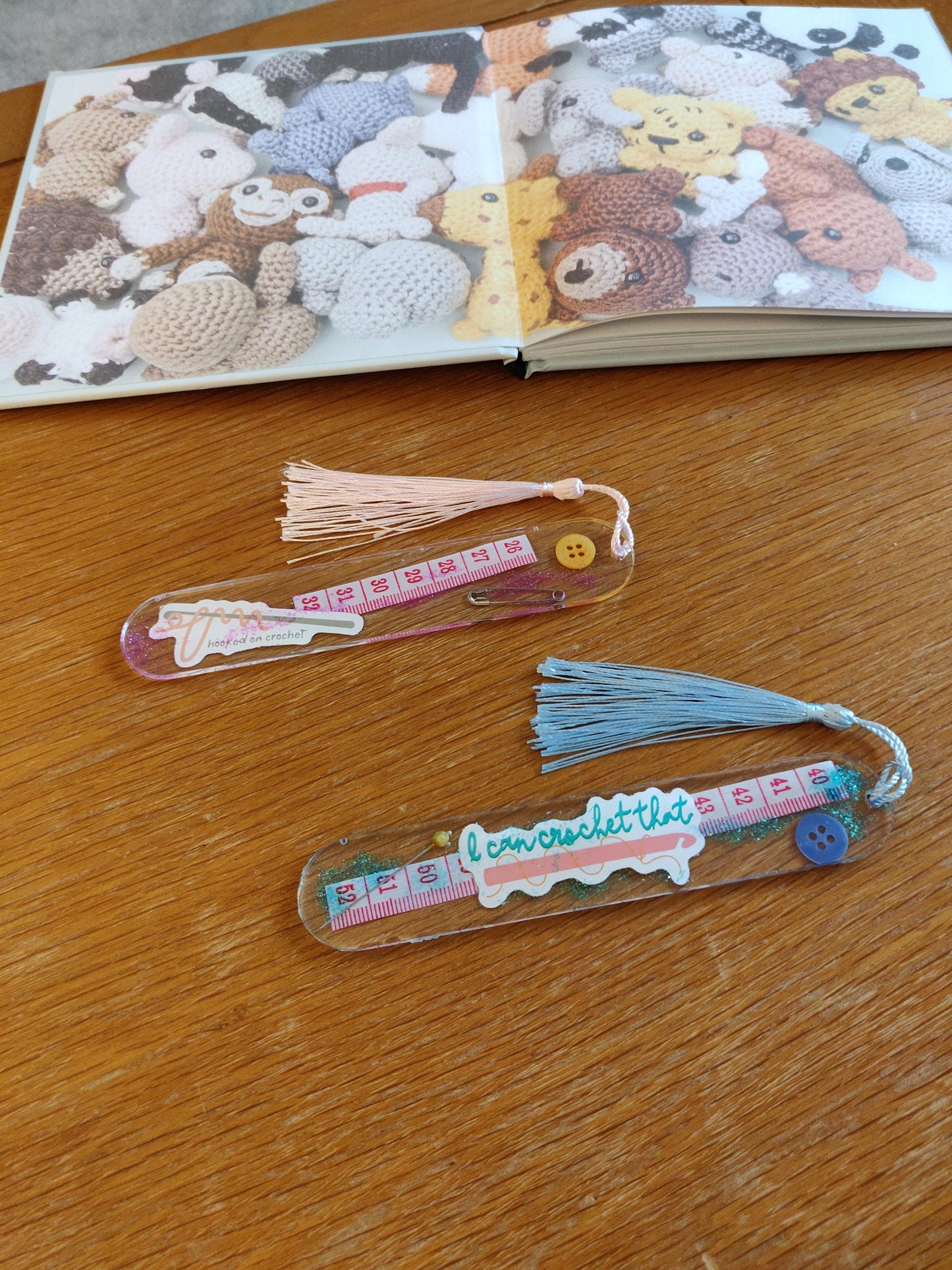 Resin Craft Bookmark with Tassel and Tape Measure, Crochet Gift