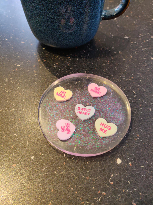 Mini Love Heart Coaster, Sweets Coaster, Office, Craft Room Decor, Resin Paperweight, Unique Decor, Fun Gift for Kids, Sweet Tooth Gift