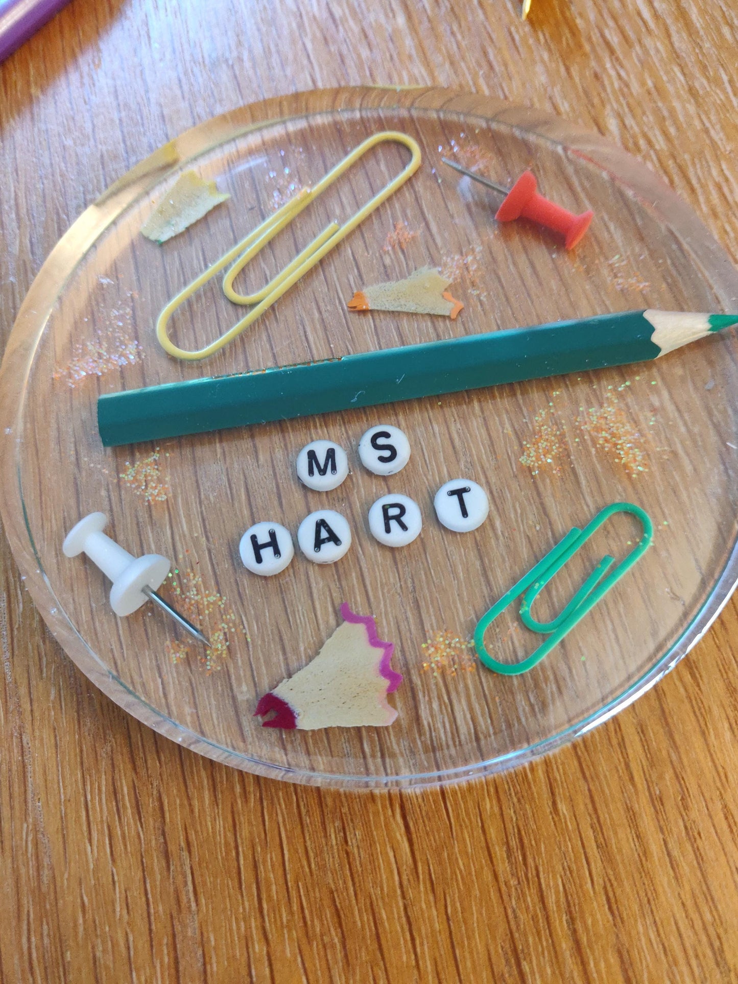 Personalised Teacher Coaster, End of term gift for TA, Office Decor, Resin Paperweight, Unique, Fun Gift for Childminder, Nursery Keyworker