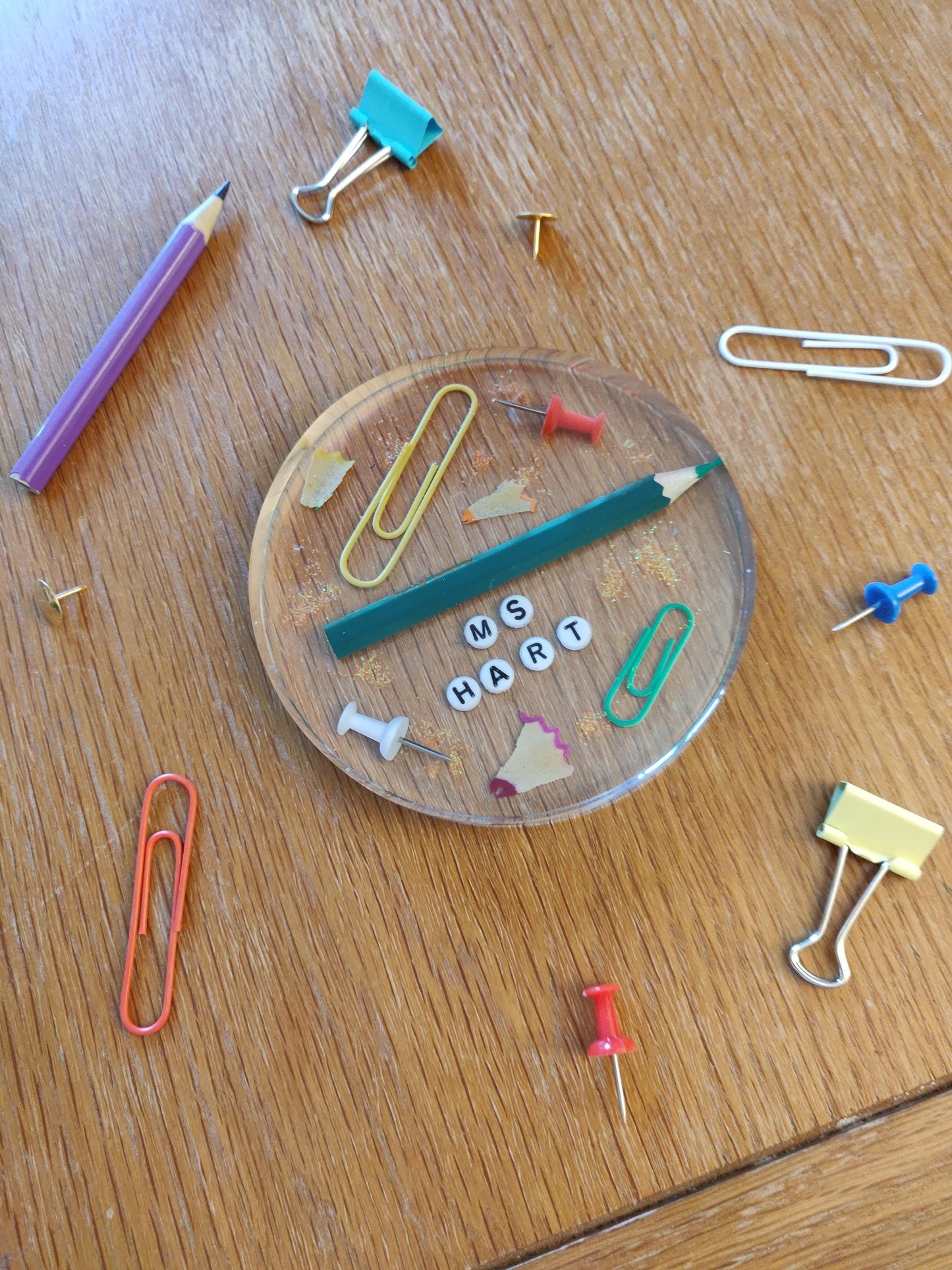 Personalised Teacher Coaster, End of term gift for TA, Office Decor, Resin Paperweight, Unique, Fun Gift for Childminder, Nursery Keyworker
