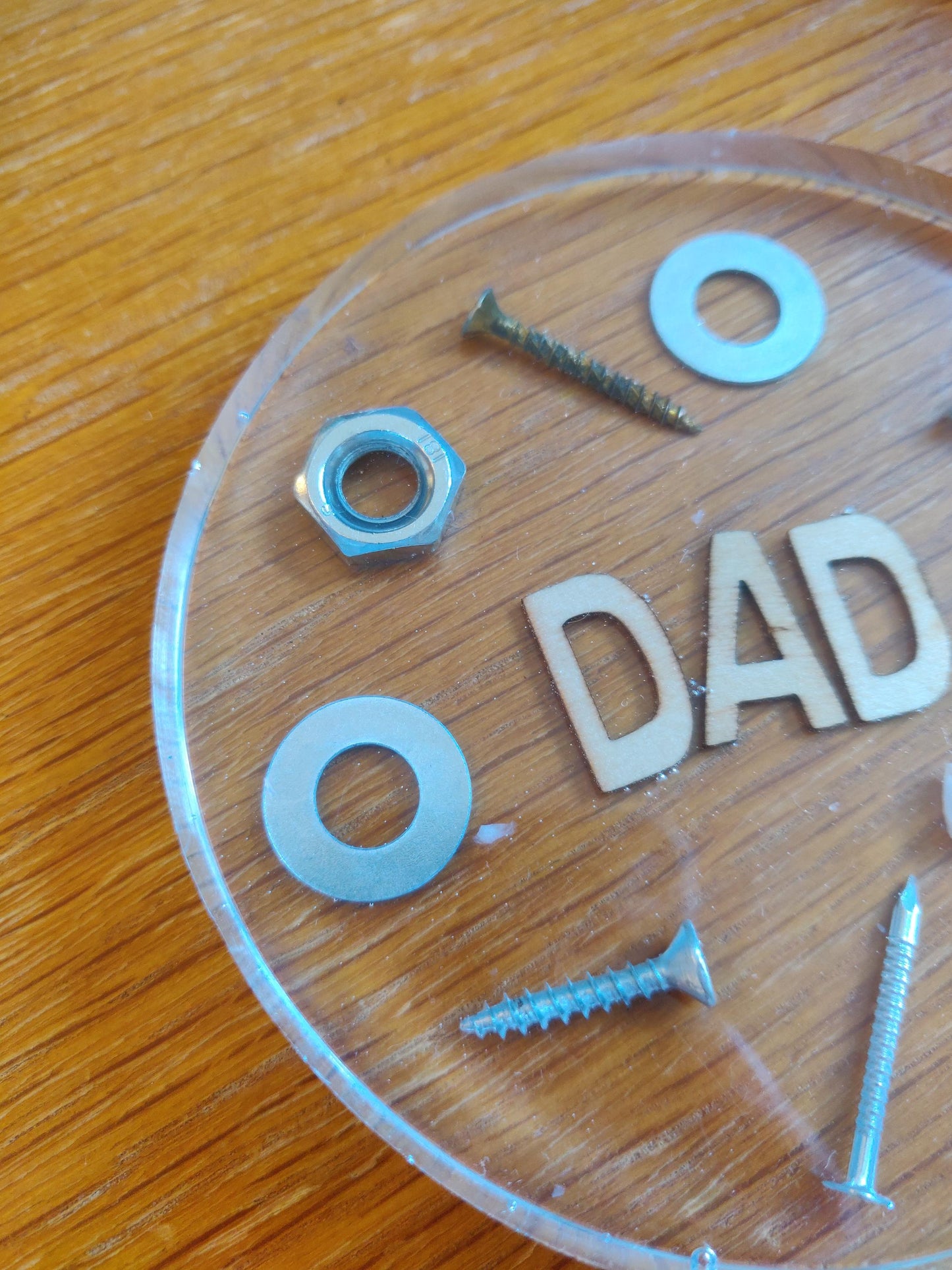 Handmade Resin "Dad" Coaster with Hardware, Man Cave Decor, Fathers Day