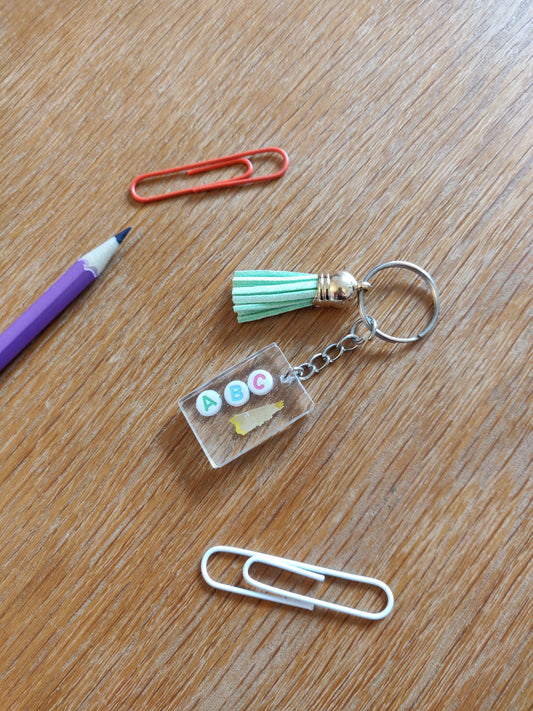ABC Resin Teacher Keychain with Beads and Tassel
