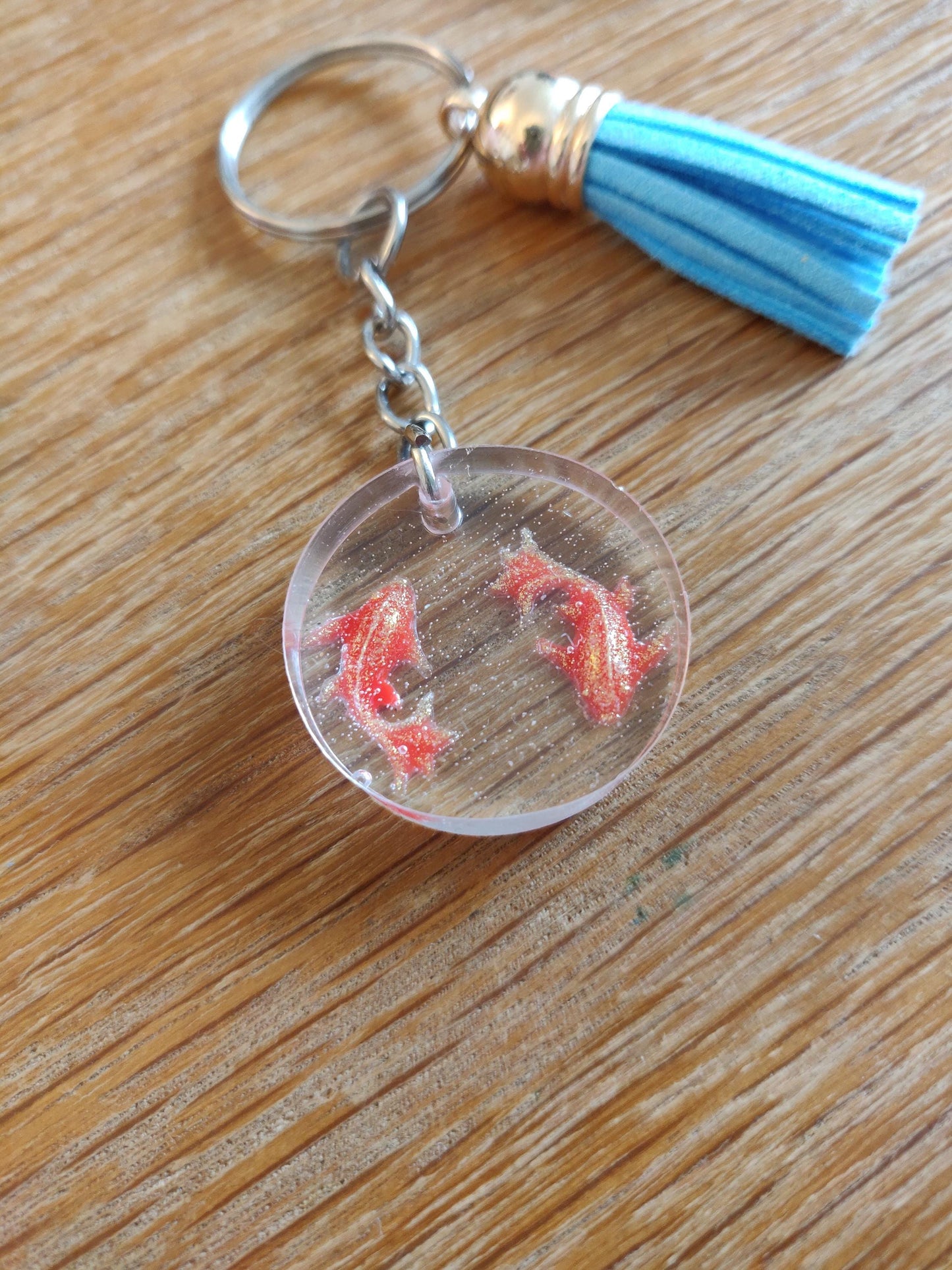 Handmade Resin Goldfish Keychain, Fish Lover Gift, with Tassel