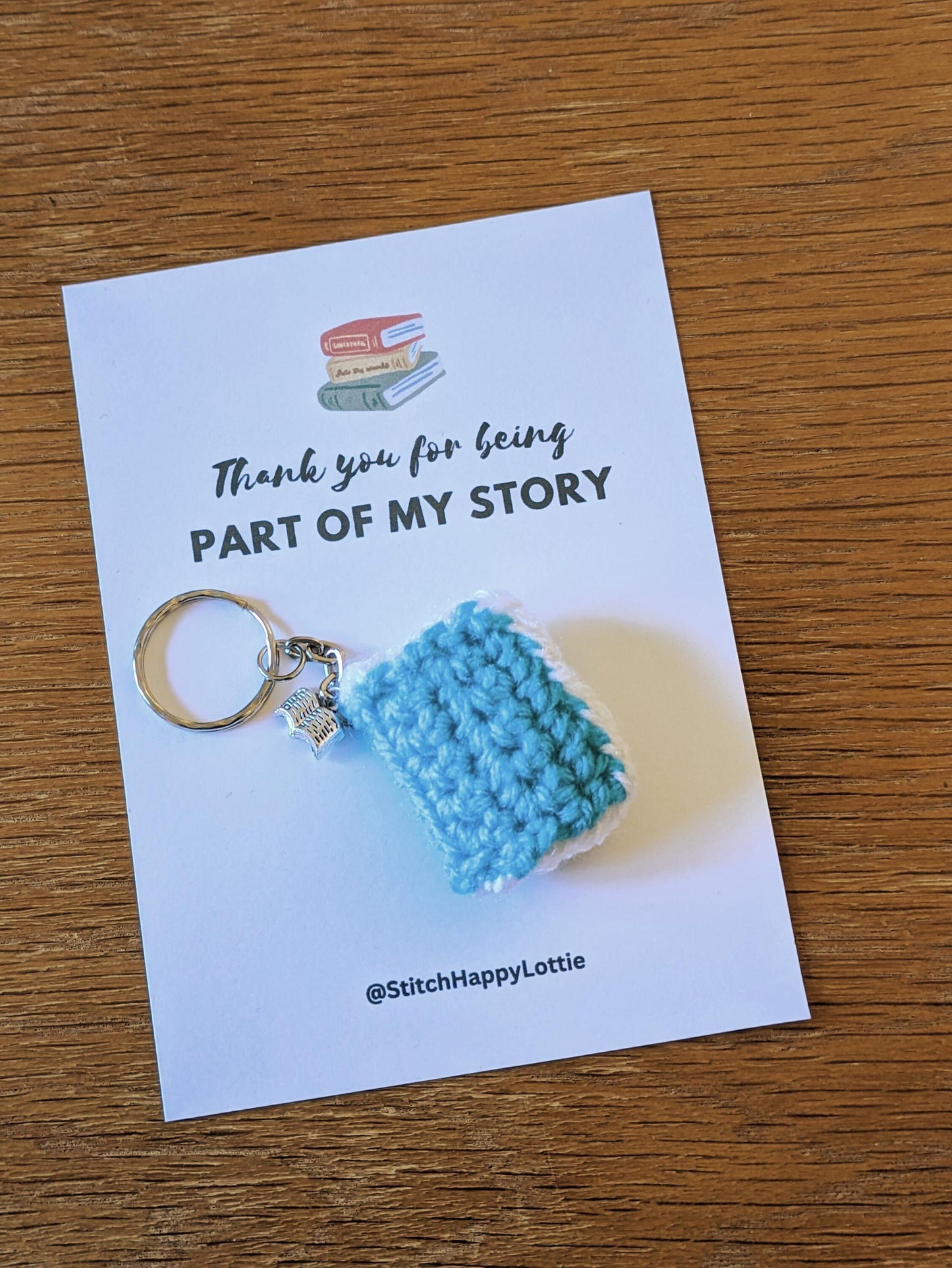 Crochet Book Keyring, Thank You For Being Part Of My Story, Teacher Gift, Book Lover Gift, Stocking Filler, Book Bag Charm, Soft Key Chain