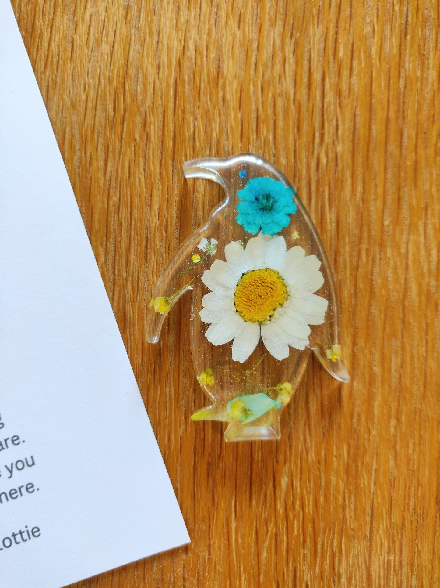 Positive Penguin Pocket Hug, Penguin Lover Gift, Mini Resin Flower Penguin, Crochet Penguin Gift For Friend, Exam Good Luck, School, Anxiety