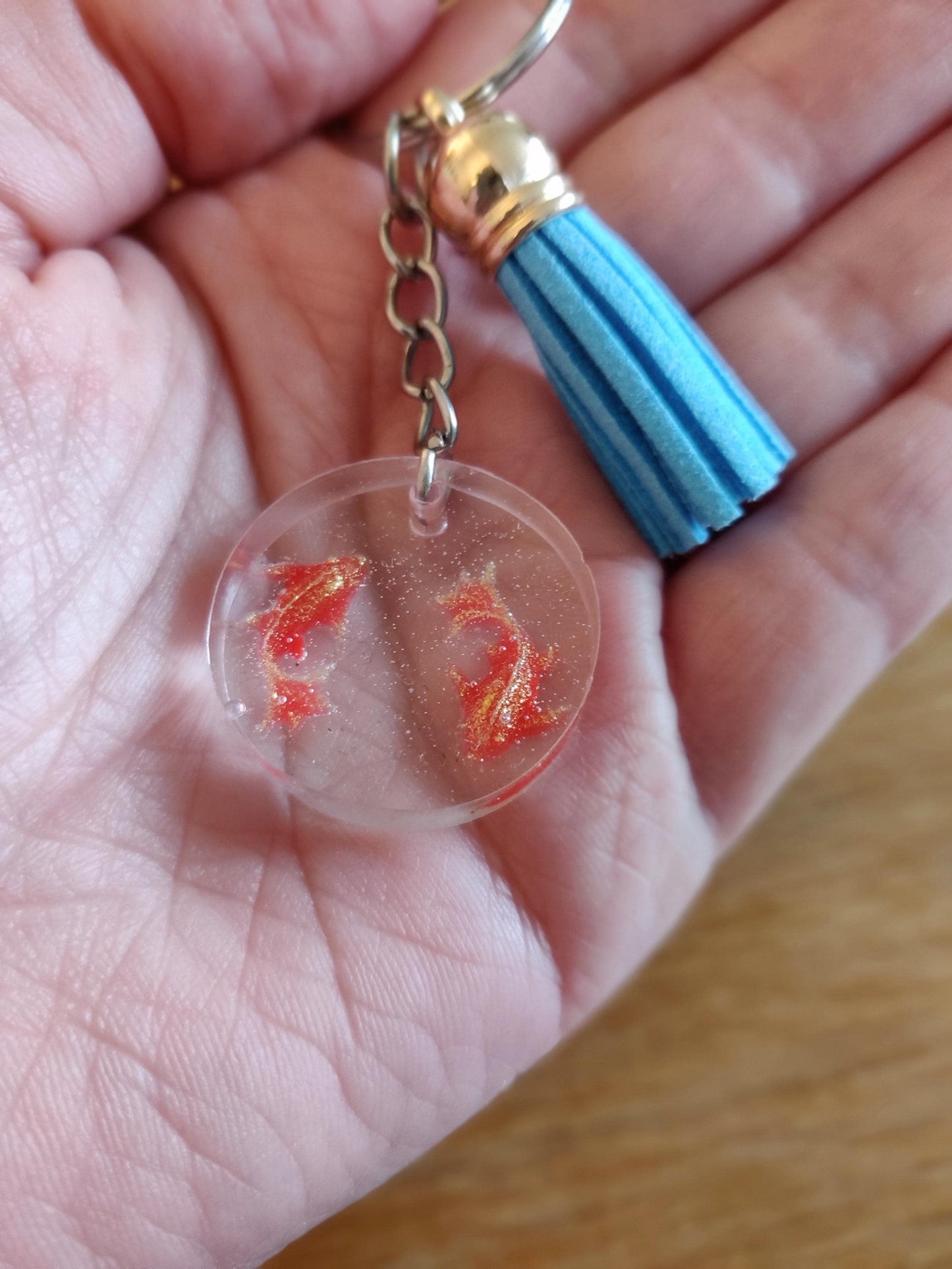 Handmade Resin Goldfish Keychain, Fish Lover Gift, with Tassel
