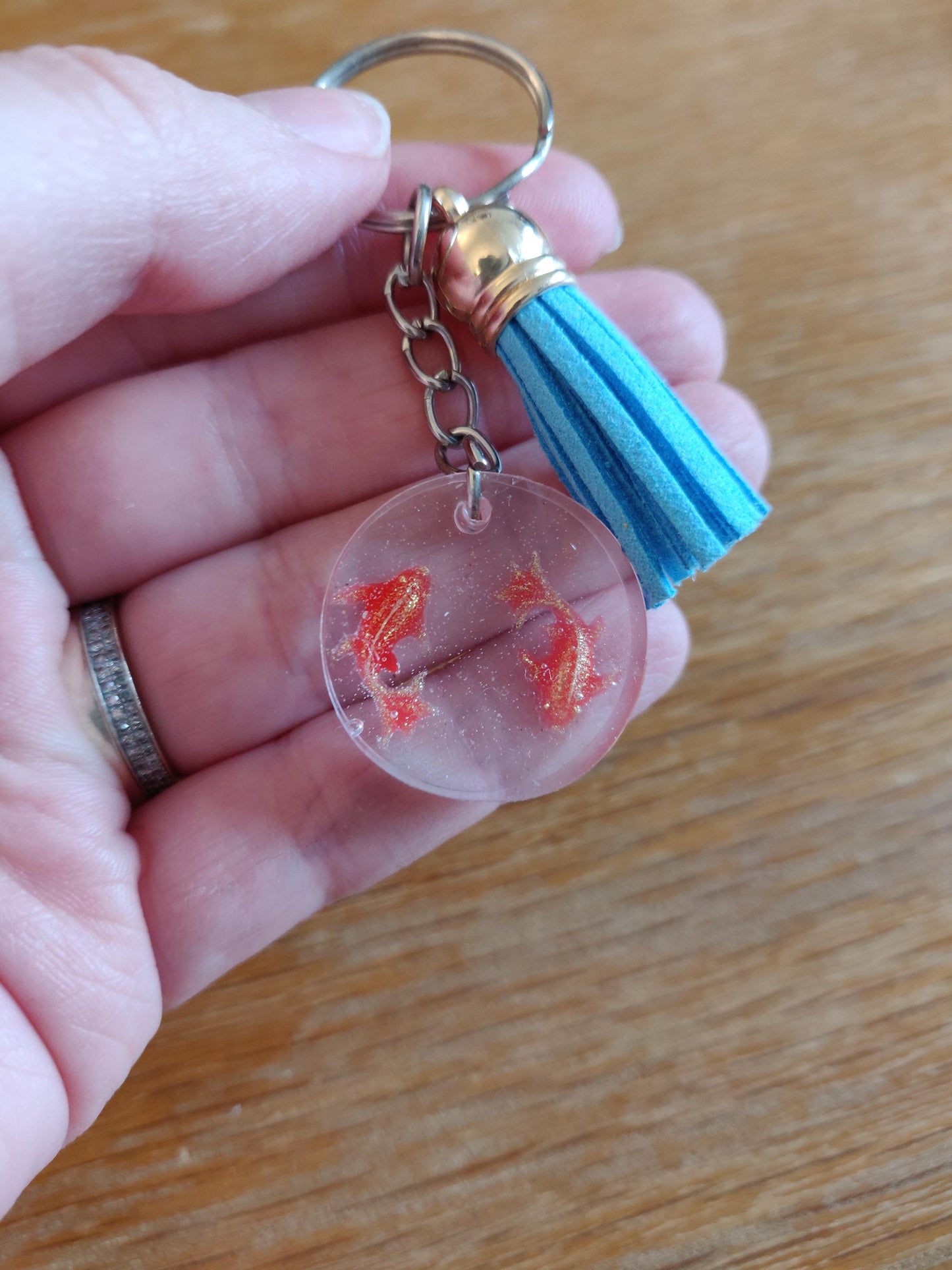 Handmade Resin Goldfish Keychain, Fish Lover Gift, with Tassel