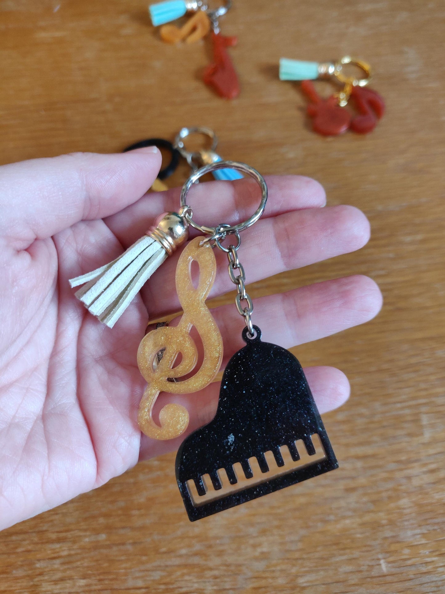 Resin Music Keychain: Instrument & Note Charms - Music Teacher Gift