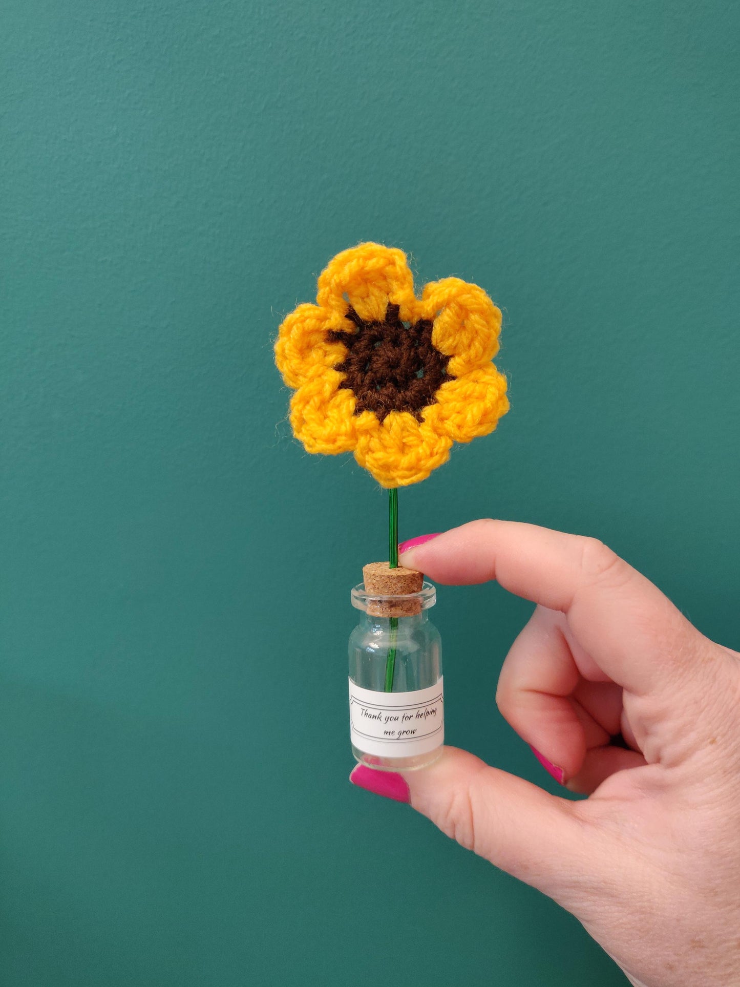 Mini Sunflower Teacher Gift, Thank you for Helping me Grow, TA Gift, Custom Teacher Gift, Miniature Flower Vase, Fake Sunflower Bouquet