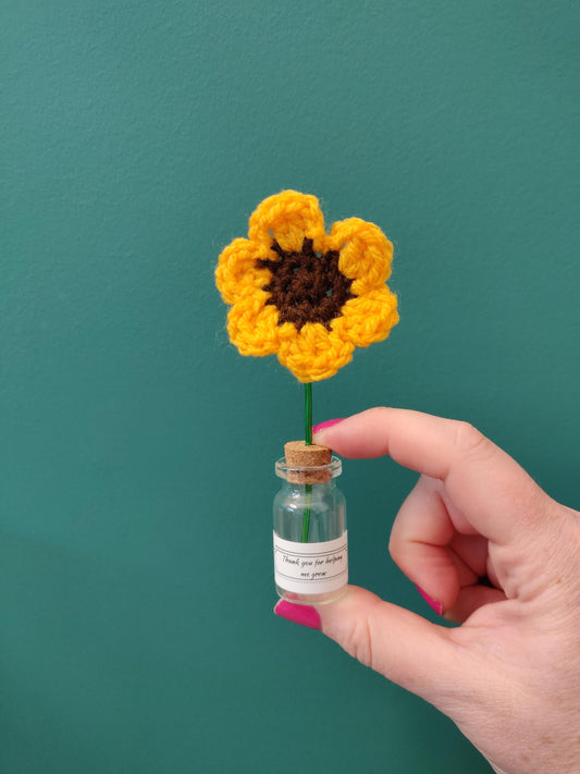 Mini Sunflower Teacher Gift, Thank you for Helping me Grow, TA Gift, Custom Teacher Gift, Miniature Flower Vase, Fake Sunflower Bouquet