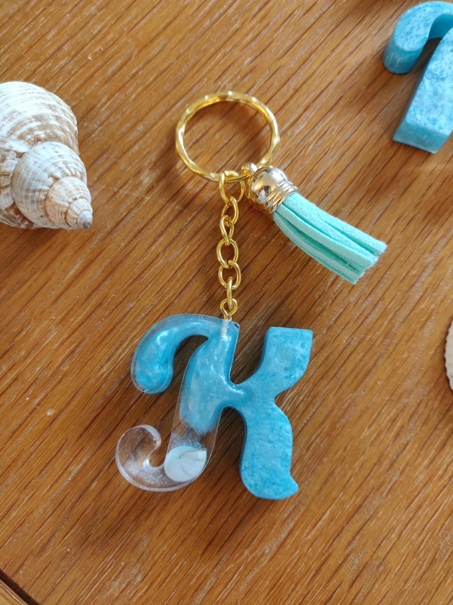 Resin Letter Keychain, Handmade Beach Themed Bag  Charm, Shell Keyring, Customer Name Gift, Personalised Letter Teacher Gift