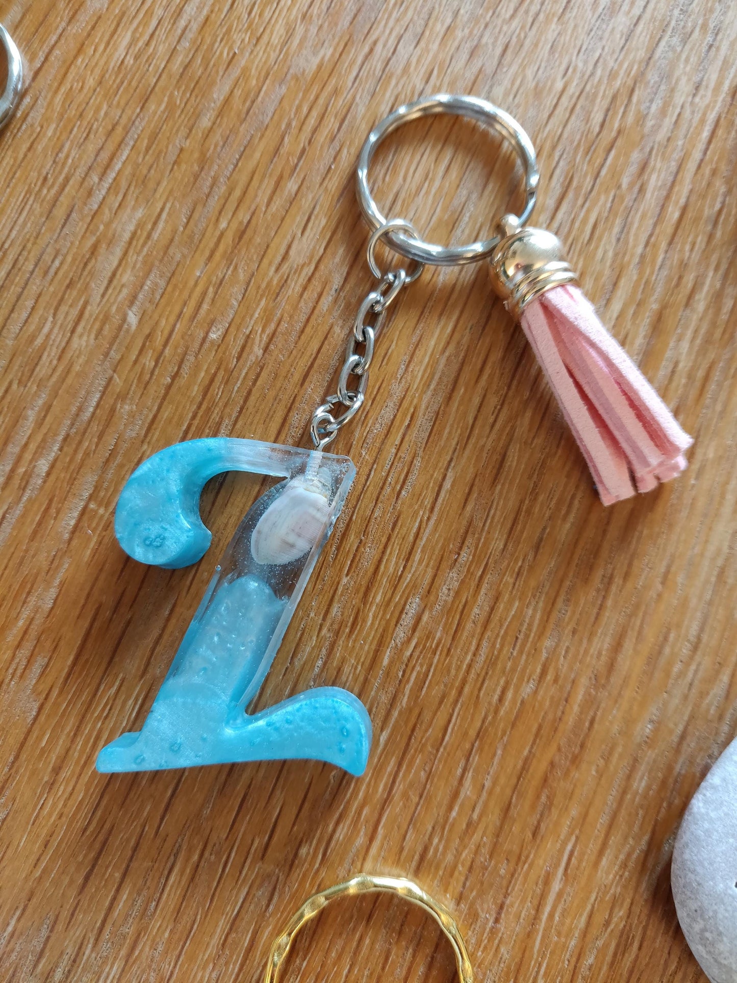 Resin Letter Keychain, Handmade Beach Themed Bag  Charm, Shell Keyring, Customer Name Gift, Personalised Letter Teacher Gift