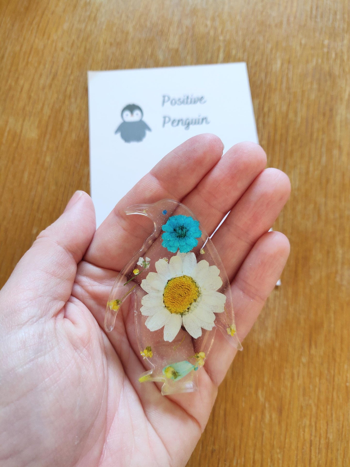 Positive Penguin Pocket Hug, Penguin Lover Gift, Mini Resin Flower Penguin, Crochet Penguin Gift For Friend, Exam Good Luck, School, Anxiety