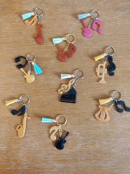 Resin Music Keychain: Instrument & Note Charms - Music Teacher Gift