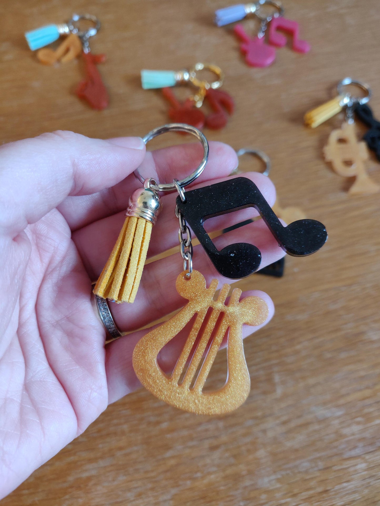 Resin Music Keychain: Instrument & Note Charms - Music Teacher Gift