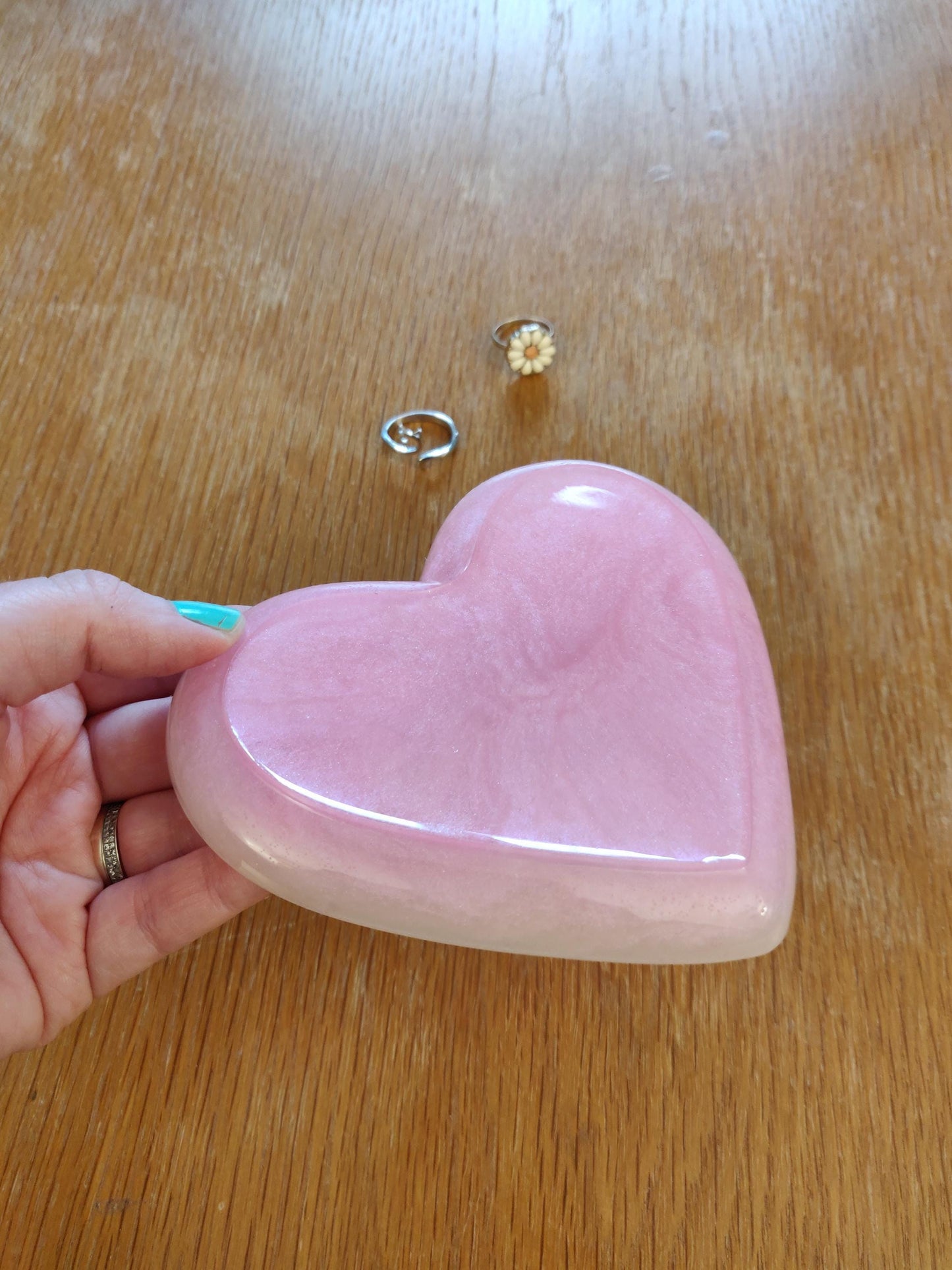 Pink Heart Trinket Dish, Ring Tray, Pastel Pink Resin Jewellery Storage Tray, Birthday Gift for Mum or Nanna, Anniversary, Wedding Gift.