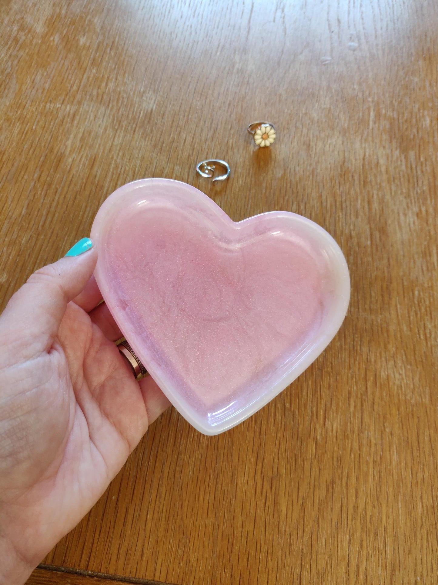Pink Heart Trinket Dish, Ring Tray, Pastel Pink Resin Jewellery Storage Tray, Birthday Gift for Mum or Nanna, Anniversary, Wedding Gift.