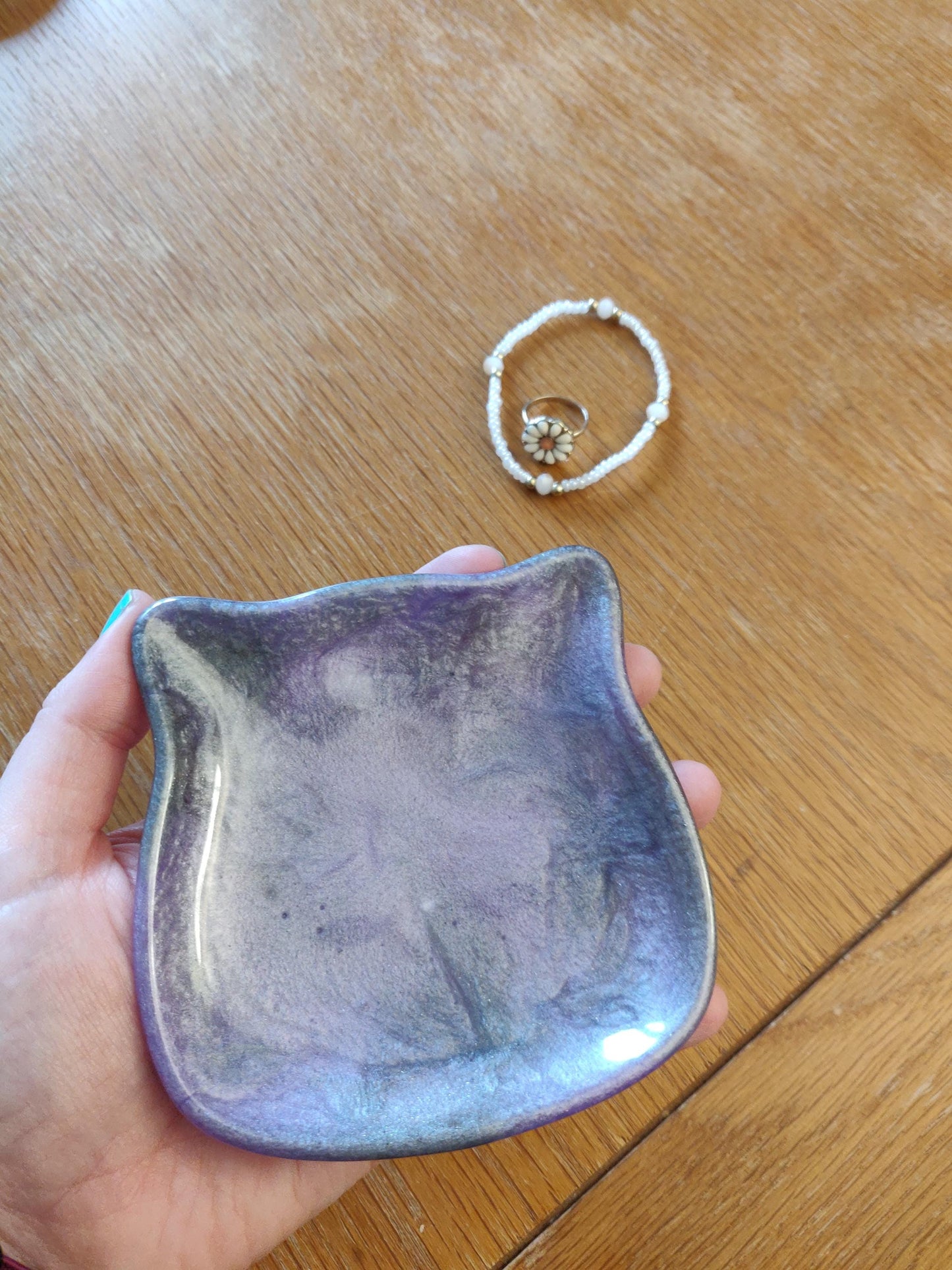Purple Cat Trinket Dish, Handmade Resin Jewelry Tray, Cat Lover Gift