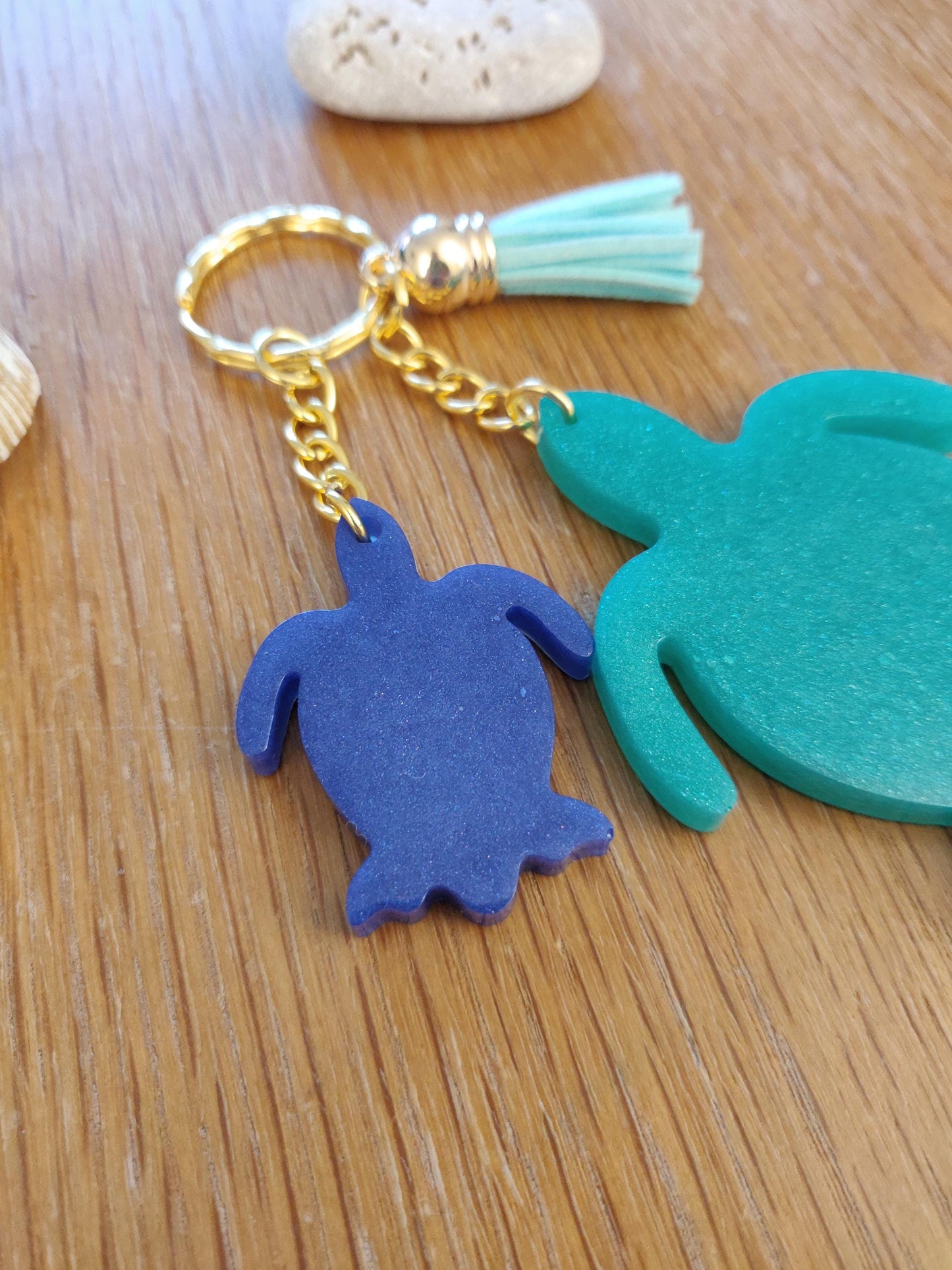 Green Turtle Resin Keychain: Turquoise Tassel Keyring, Turtle Lover Gift