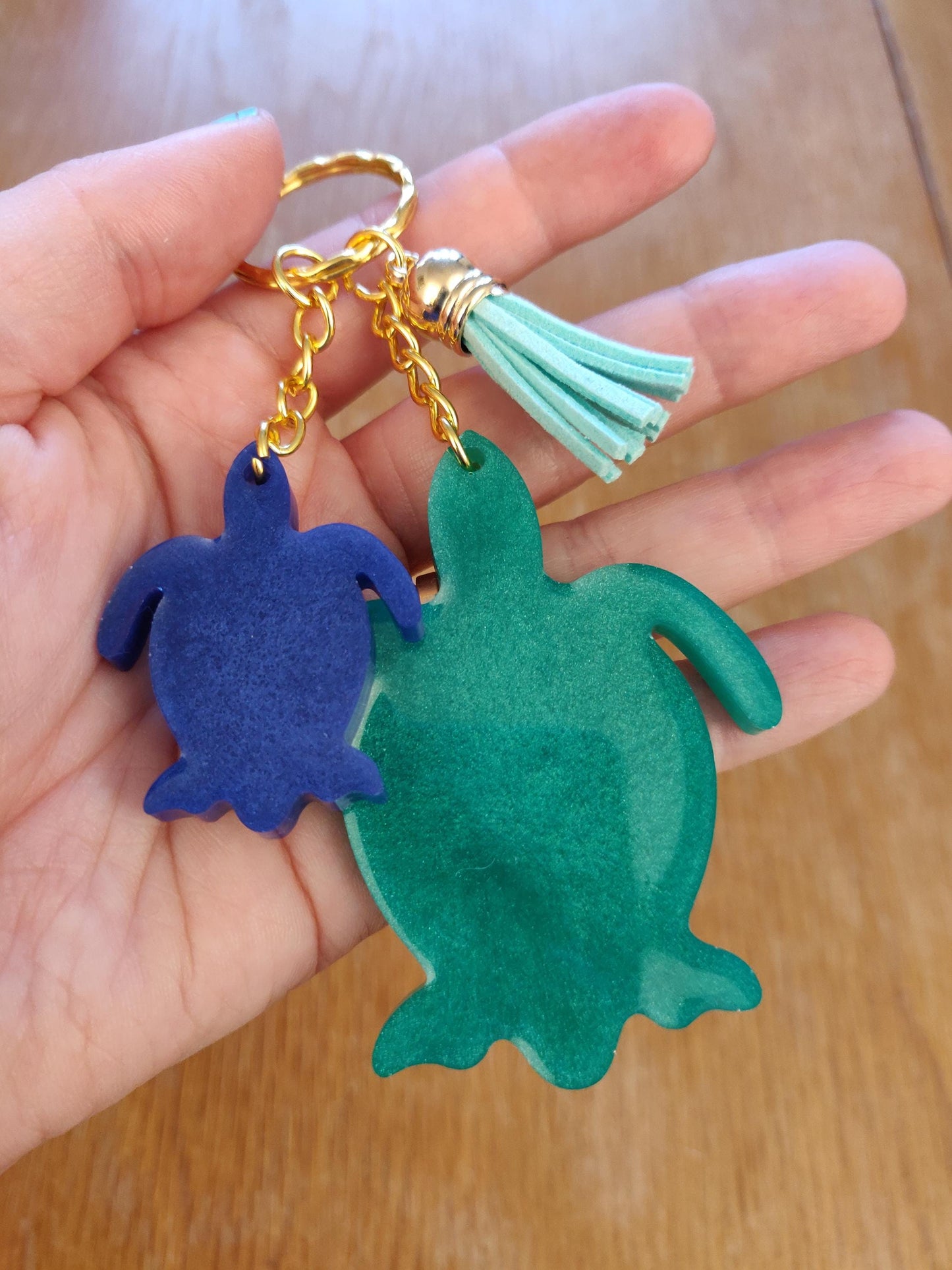 Green Turtle Resin Keychain: Turquoise Tassel Keyring, Turtle Lover Gift