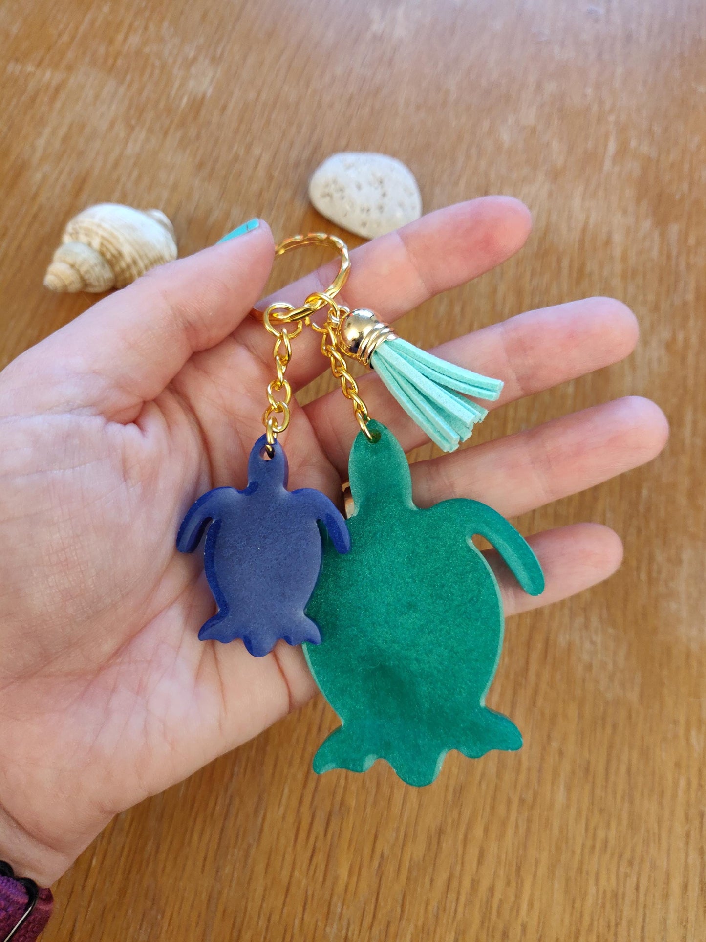 Green Turtle Resin Keychain: Turquoise Tassel Keyring, Turtle Lover Gift