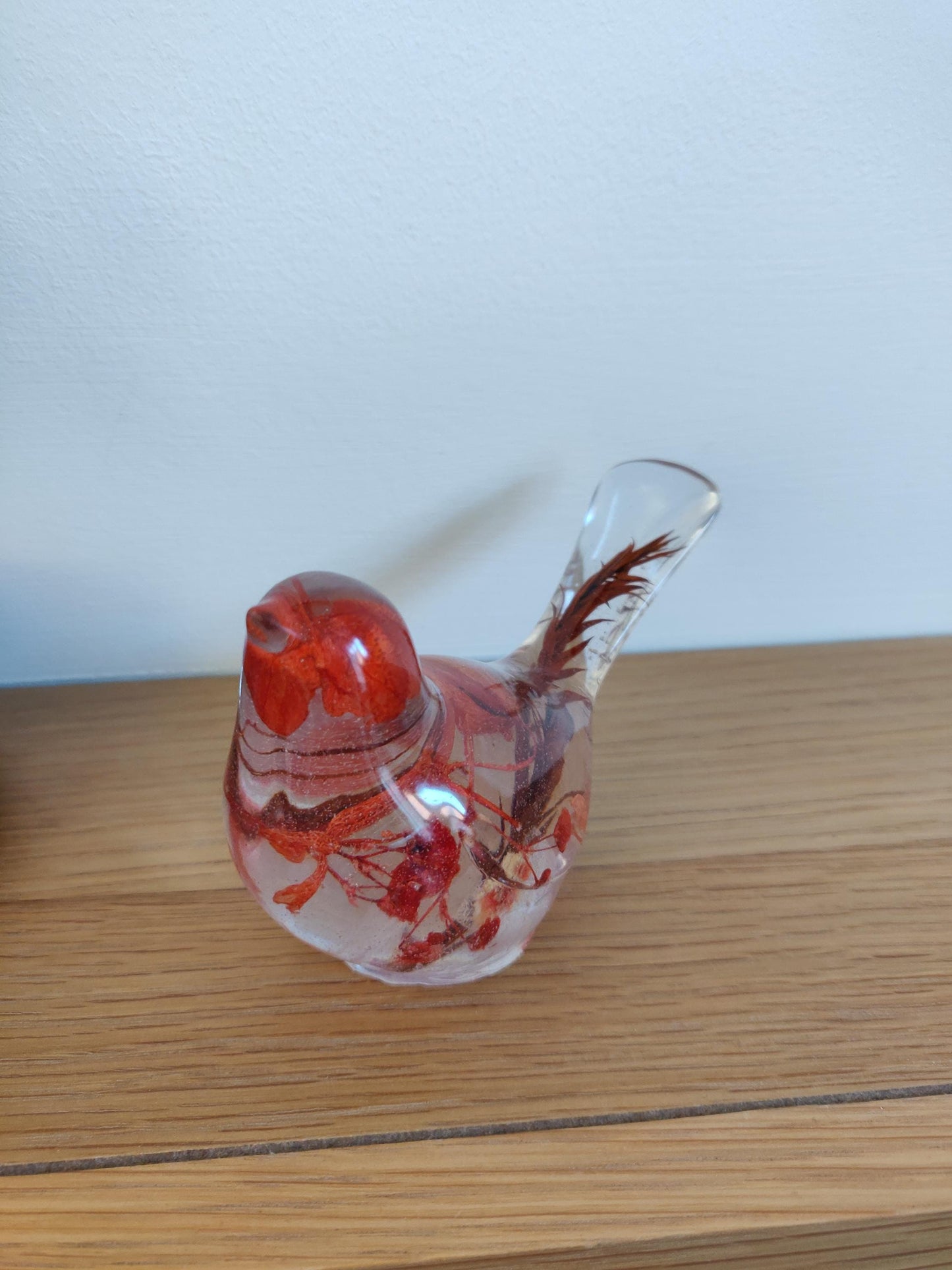 Resin Robin Ornament with Red Flowers, Shelf Sitter Decoration