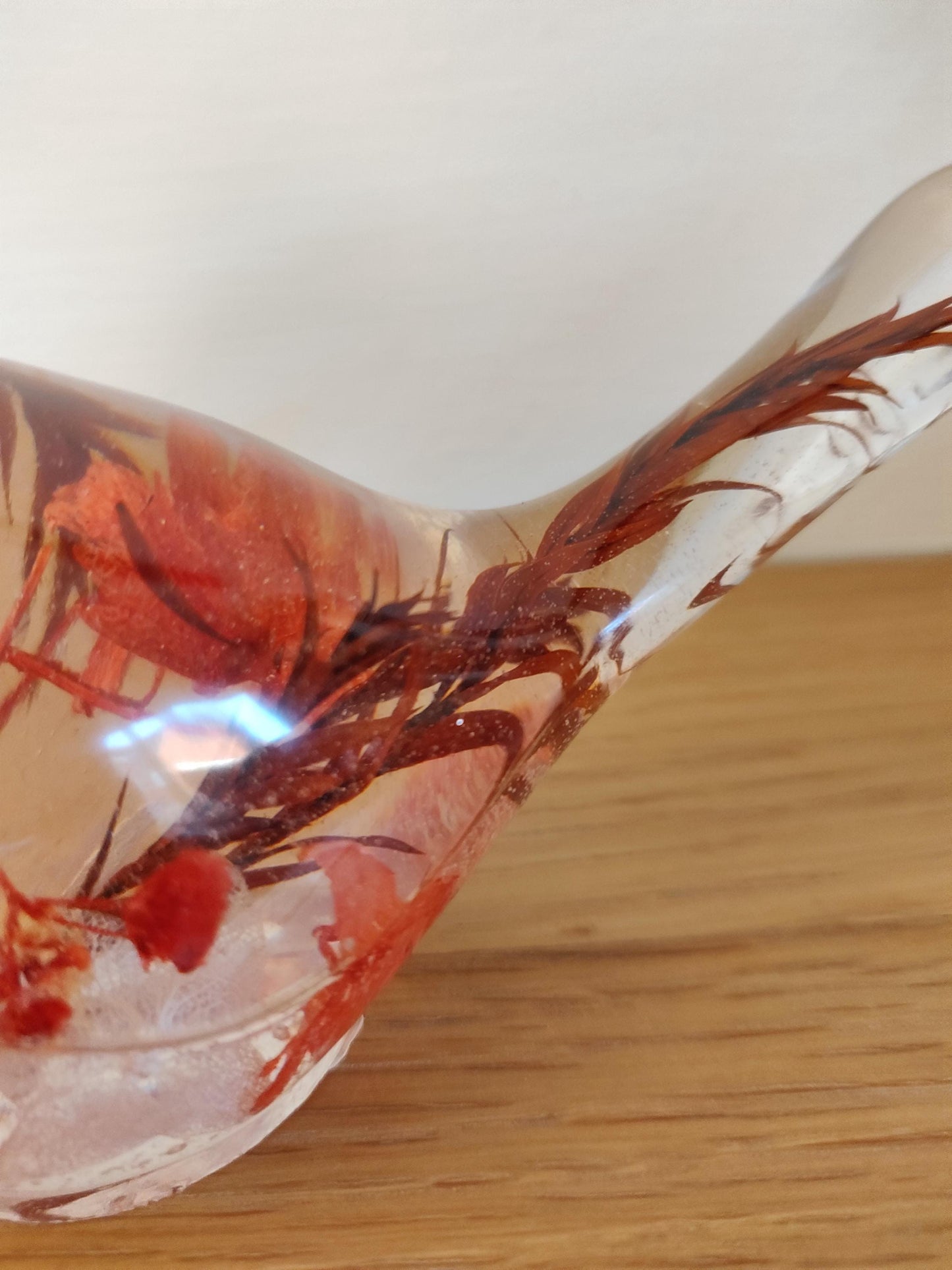 Resin Robin Ornament with Red Flowers, Shelf Sitter Decoration