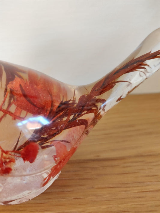 Resin Robin Ornament with Red Flowers, Shelf Sitter Decoration