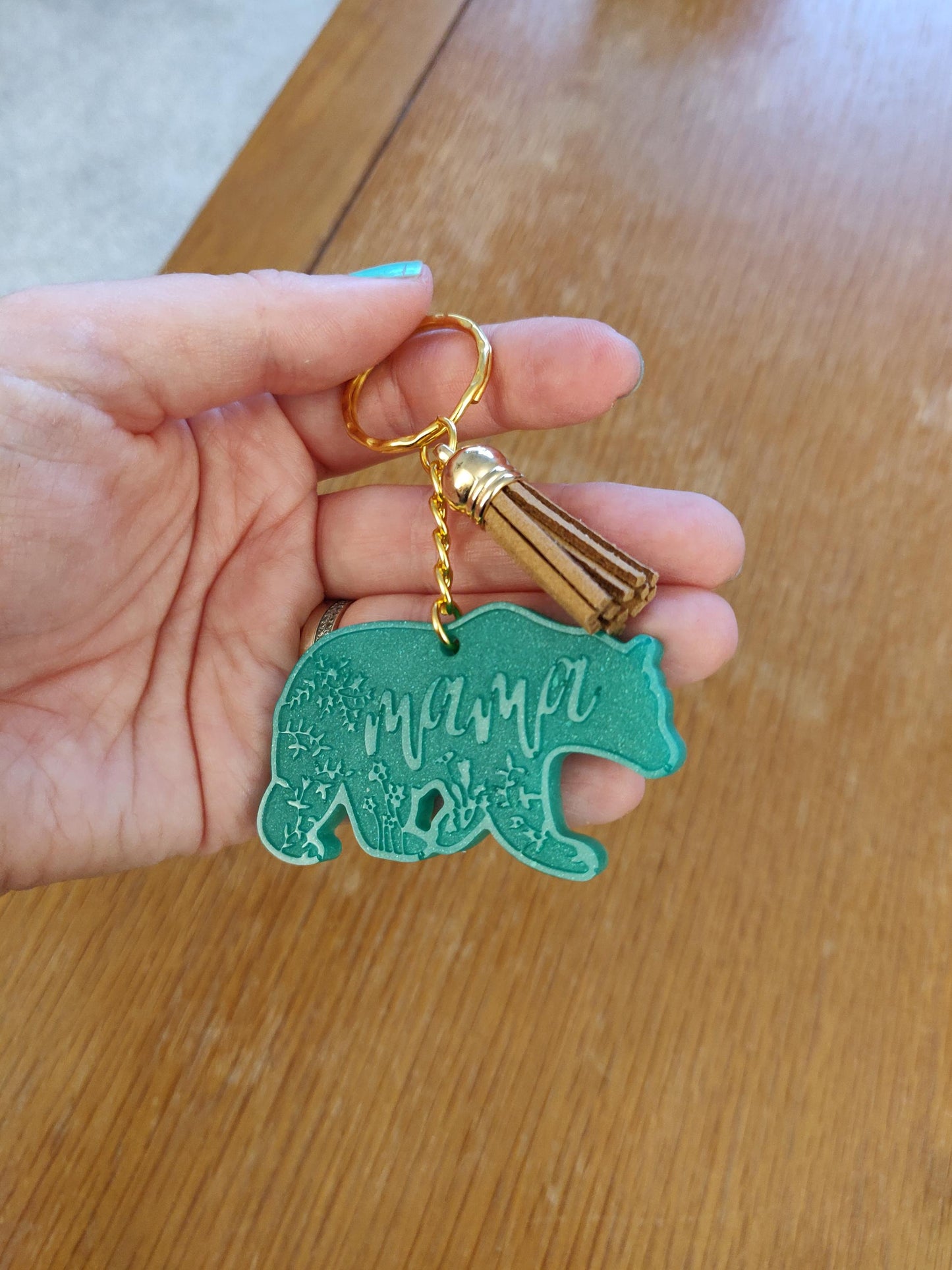 Mama Bear Resin Keychain, Floral Bear Charm, New Mum, Mothers Day Gift