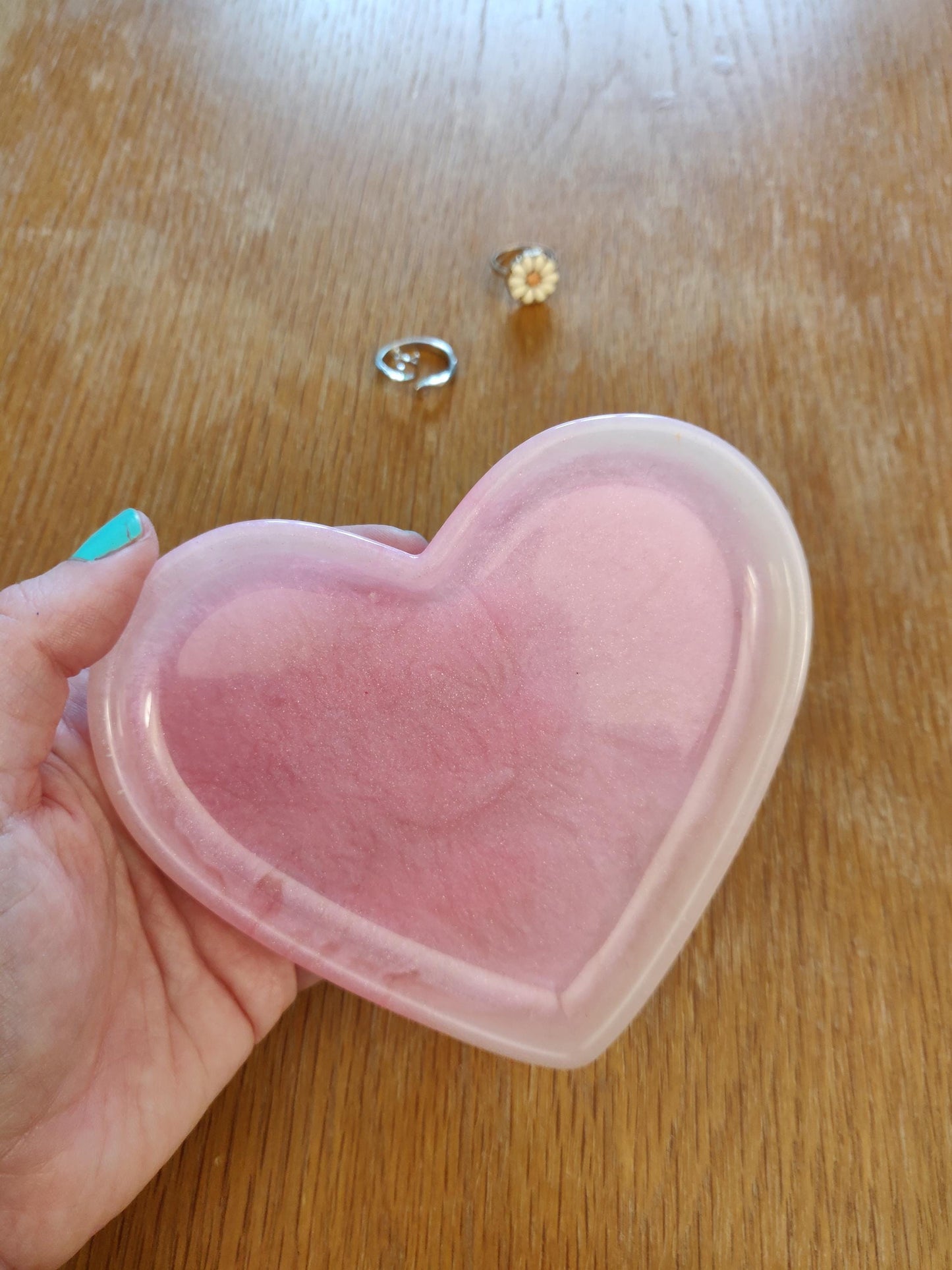 Pink Heart Trinket Dish, Ring Tray, Pastel Pink Resin Jewellery Storage Tray, Birthday Gift for Mum or Nanna, Anniversary, Wedding Gift.