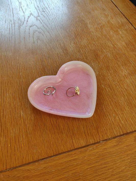 Pink Heart Trinket Dish, Ring Tray, Pastel Pink Resin Jewellery Storage Tray, Birthday Gift for Mum or Nanna, Anniversary, Wedding Gift.