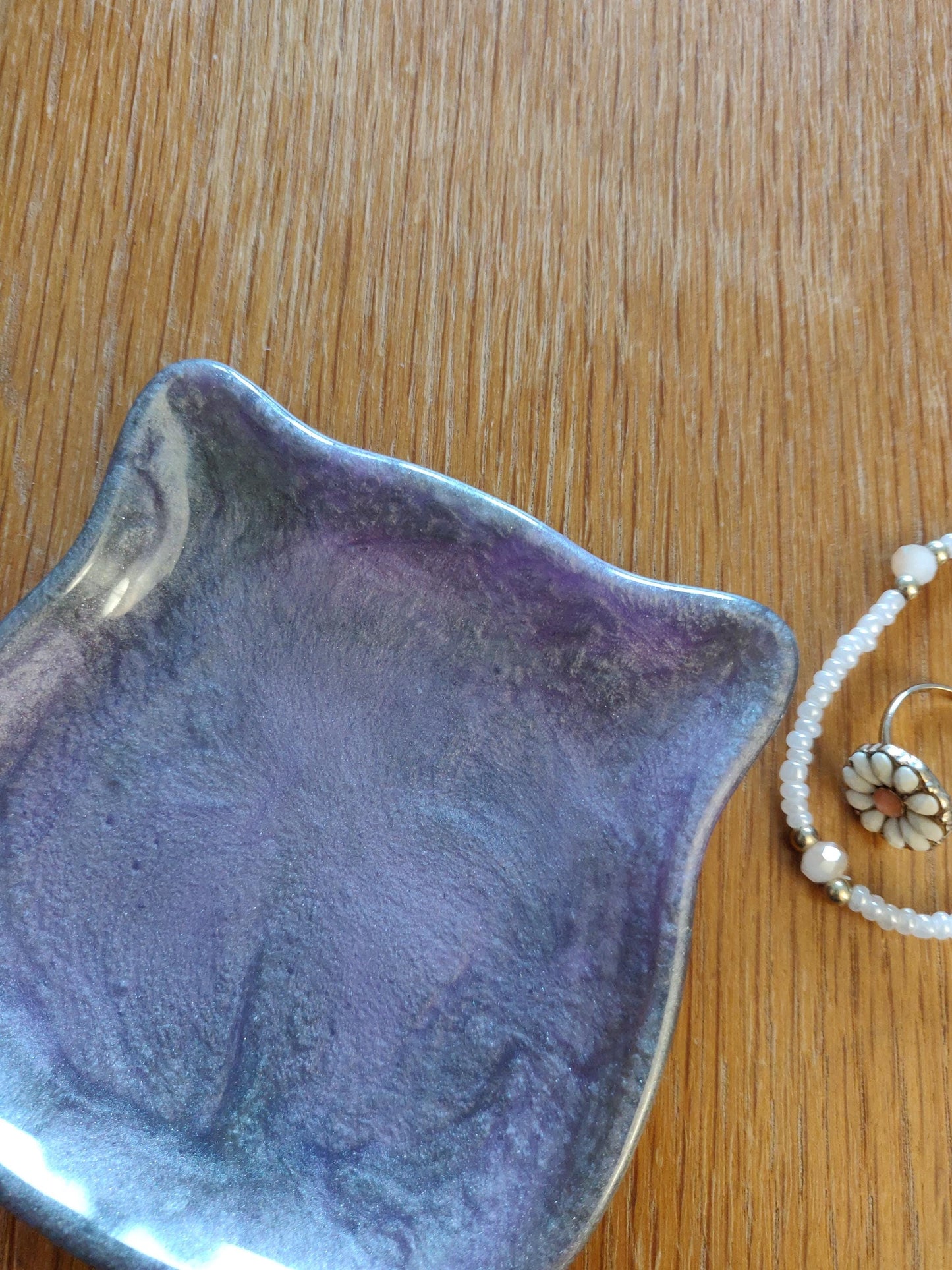 Purple Cat Trinket Dish, Handmade Resin Jewelry Tray, Cat Lover Gift