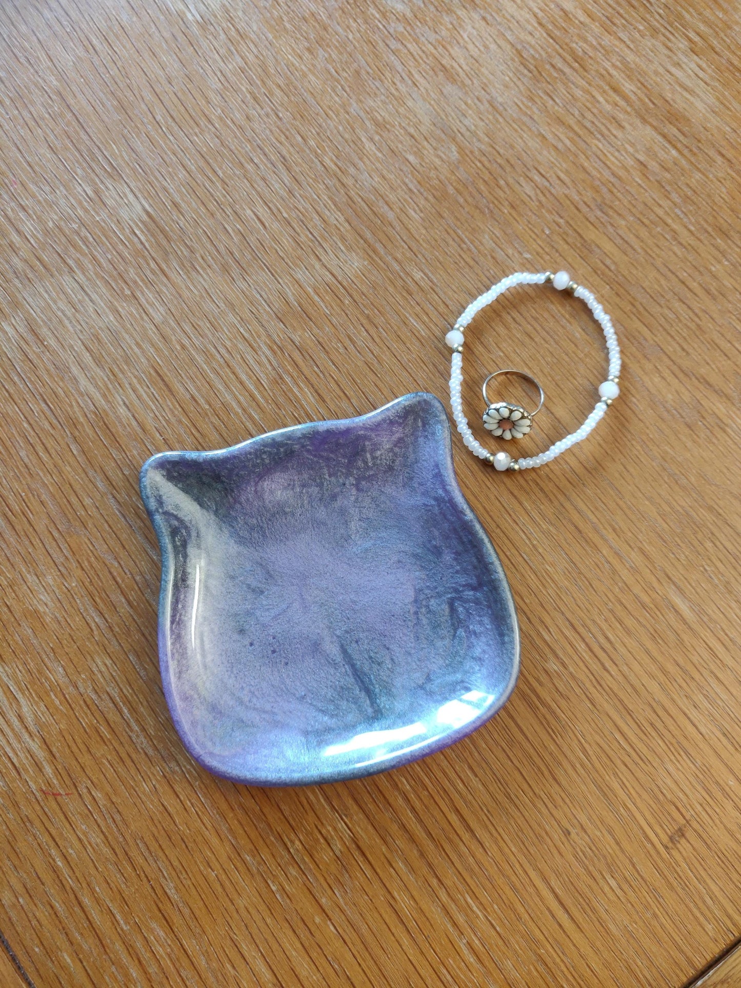Purple Cat Trinket Dish, Handmade Resin Jewelry Tray, Cat Lover Gift