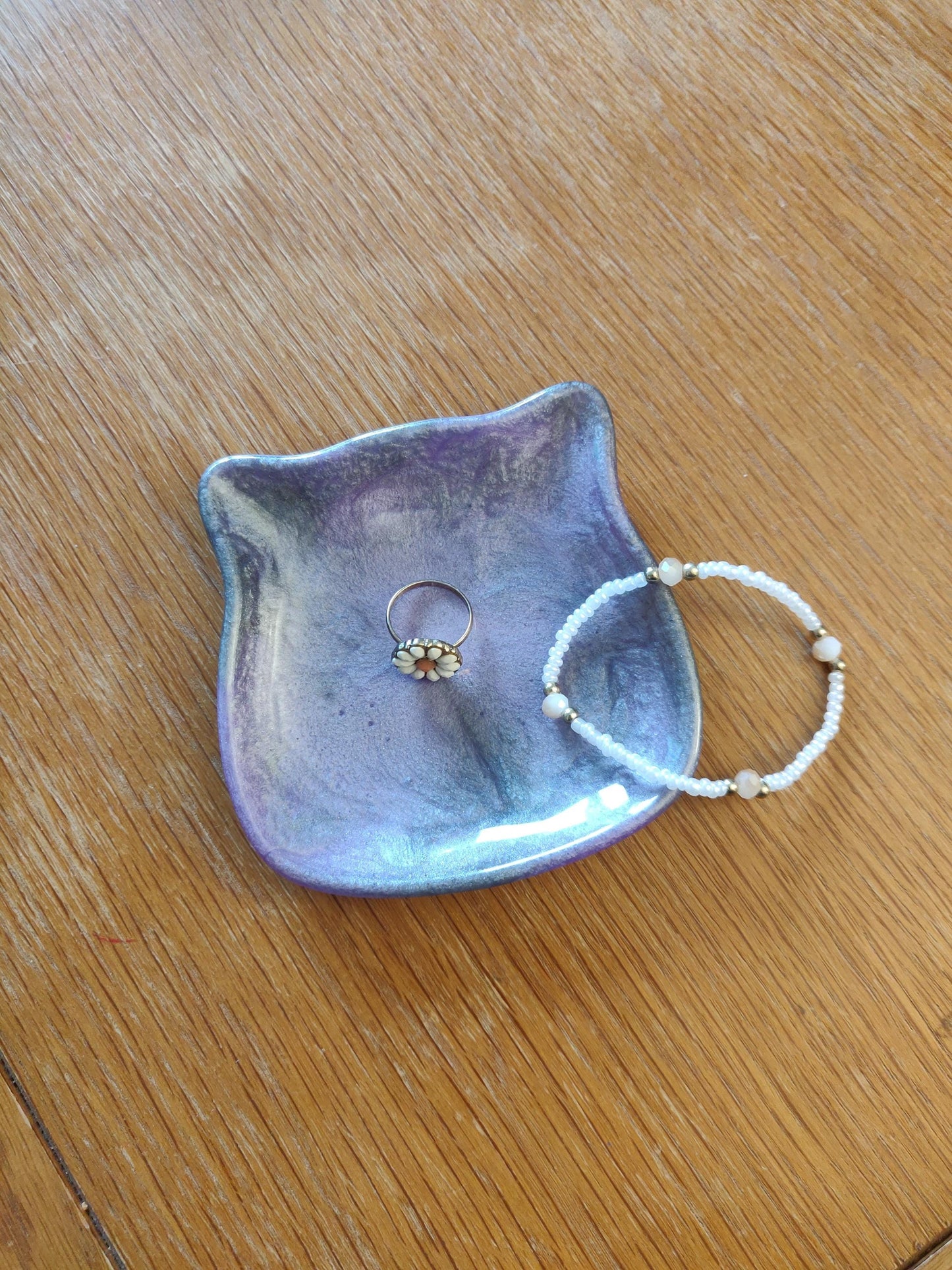 Purple Cat Trinket Dish, Handmade Resin Jewelry Tray, Cat Lover Gift