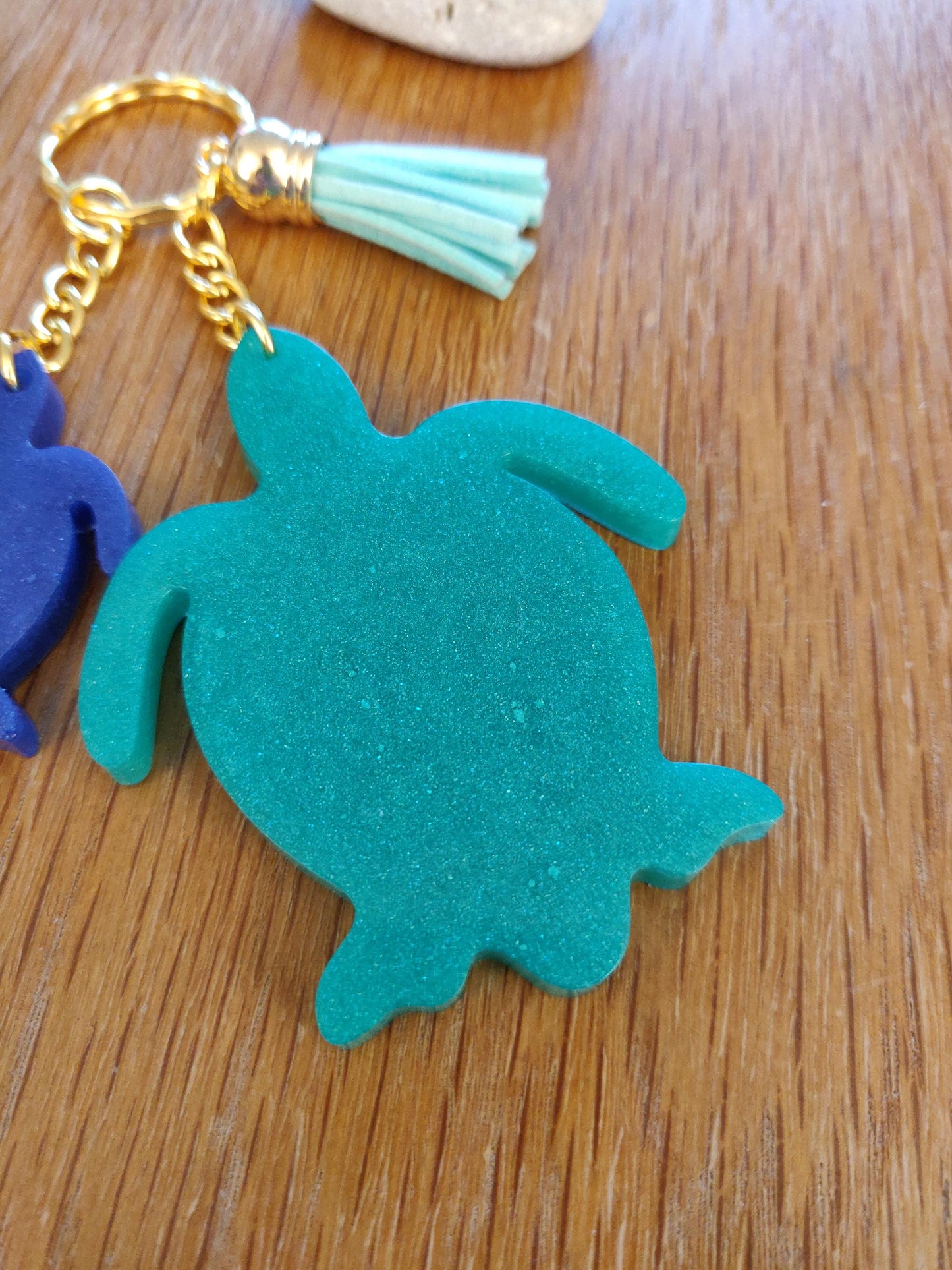 Green Turtle Resin Keychain: Turquoise Tassel Keyring, Turtle Lover Gift