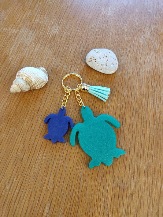 Green Turtle Resin Keychain: Turquoise Tassel Keyring, Turtle Lover Gift