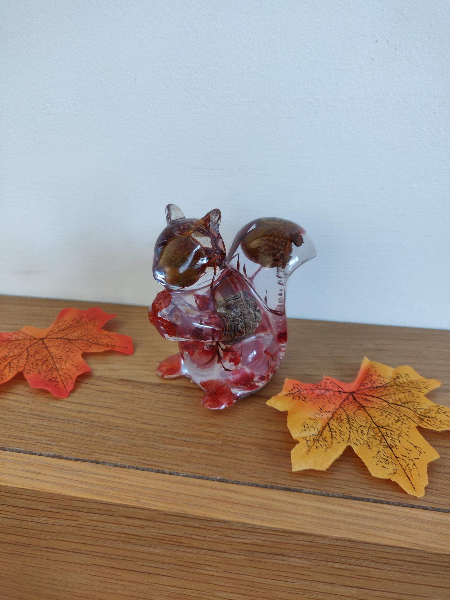 Handmade Red Floral Squirrel Figurine: Autumn Shelf Sitter
