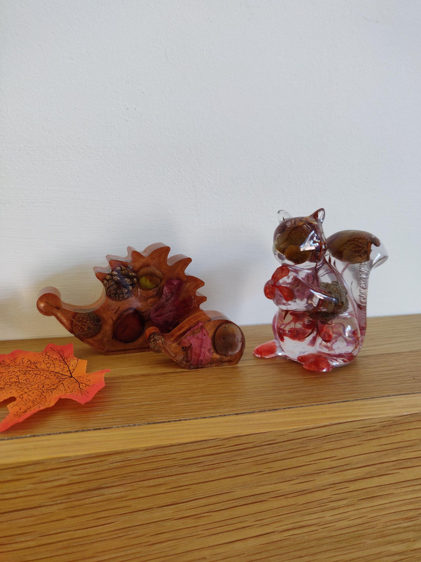 Handmade Red Floral Squirrel Figurine: Autumn Shelf Sitter